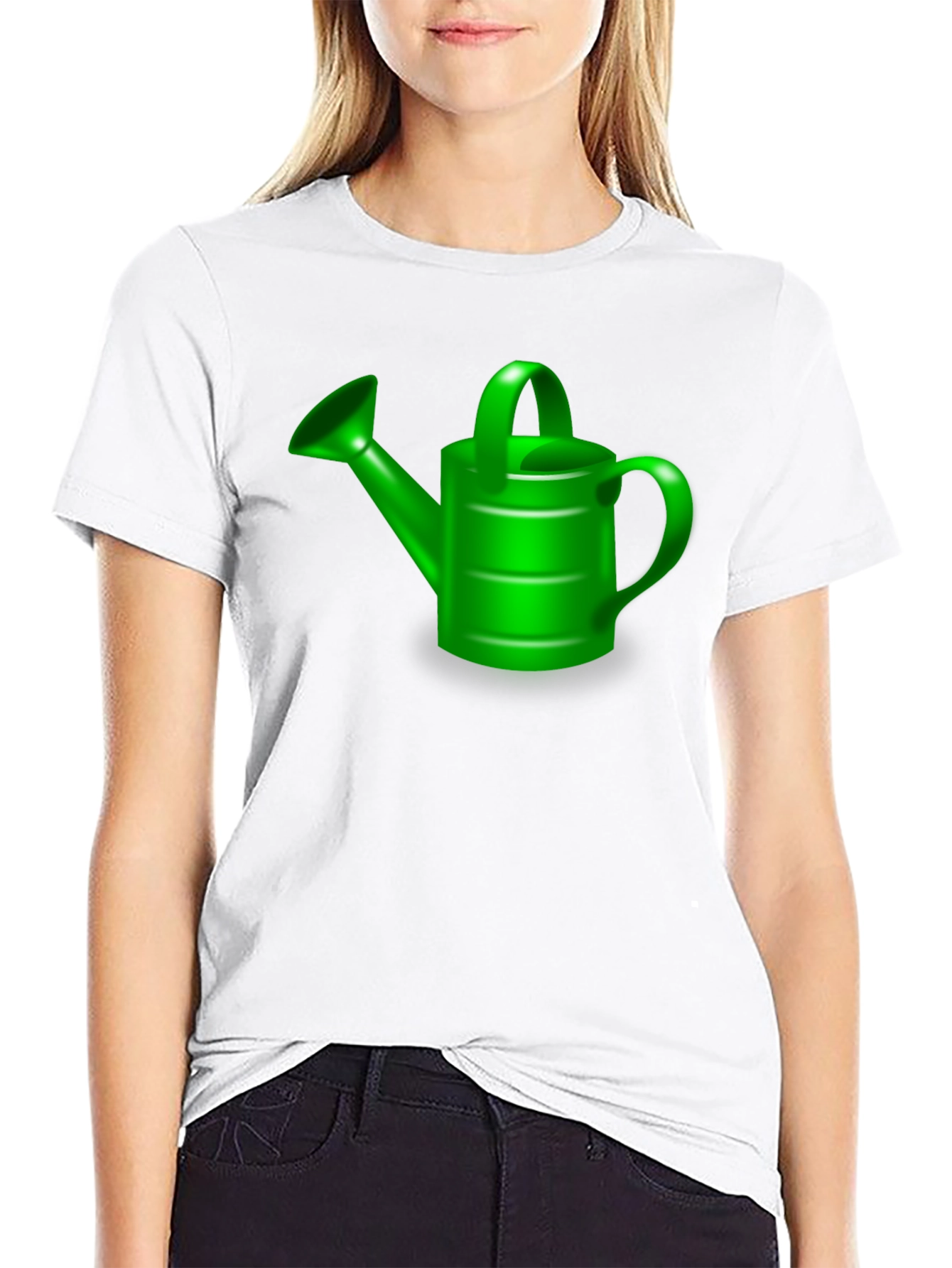 Black Green Watering Can Graphic Tee - Black Cotton T-Shirt view 9