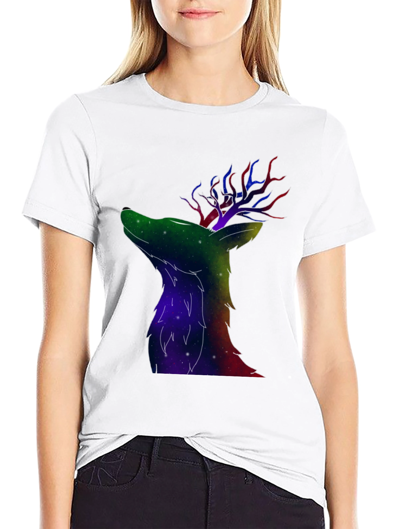 Black Galaxy Deer Graphic T-Shirt view 9