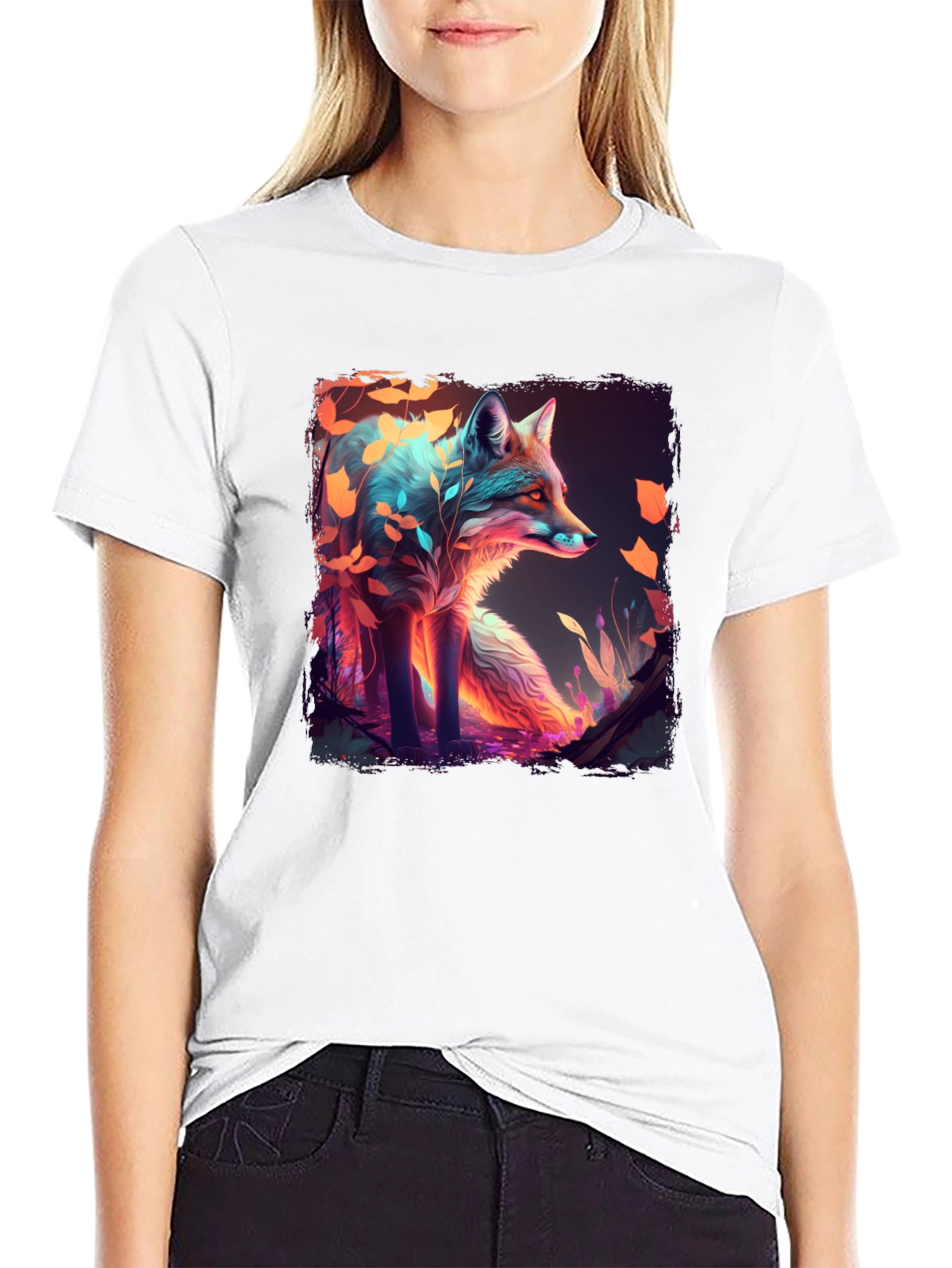 Black Mystic Fox Graphic T-Shirt - Unique Design view 9