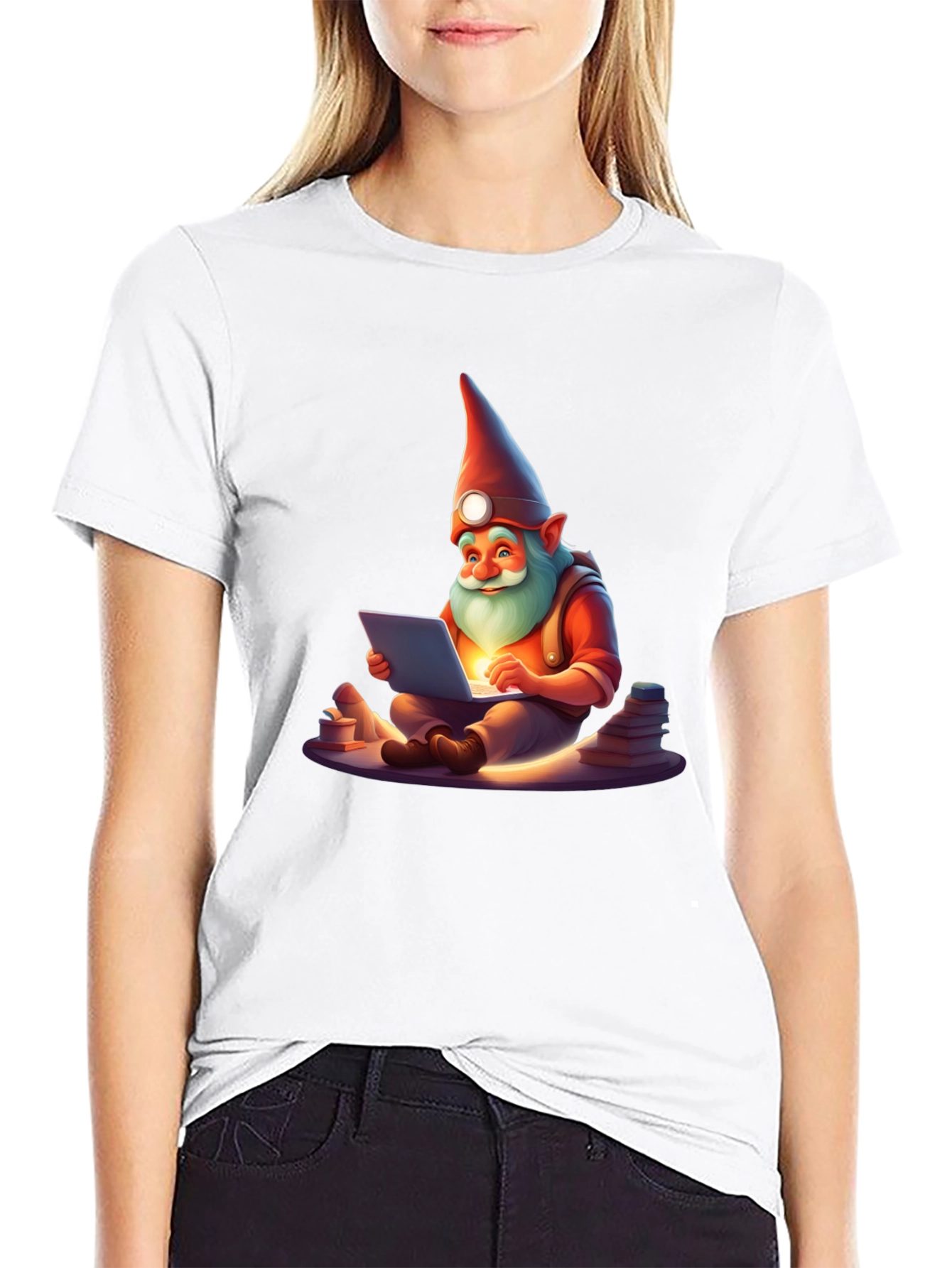 Black Gnome Techie T-Shirt - Novelty Graphic Tee view 9