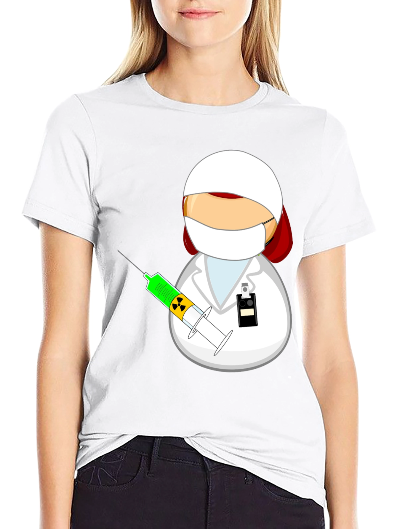 Black Cartoon Doctor with Syringe Black T-Shirt view 9