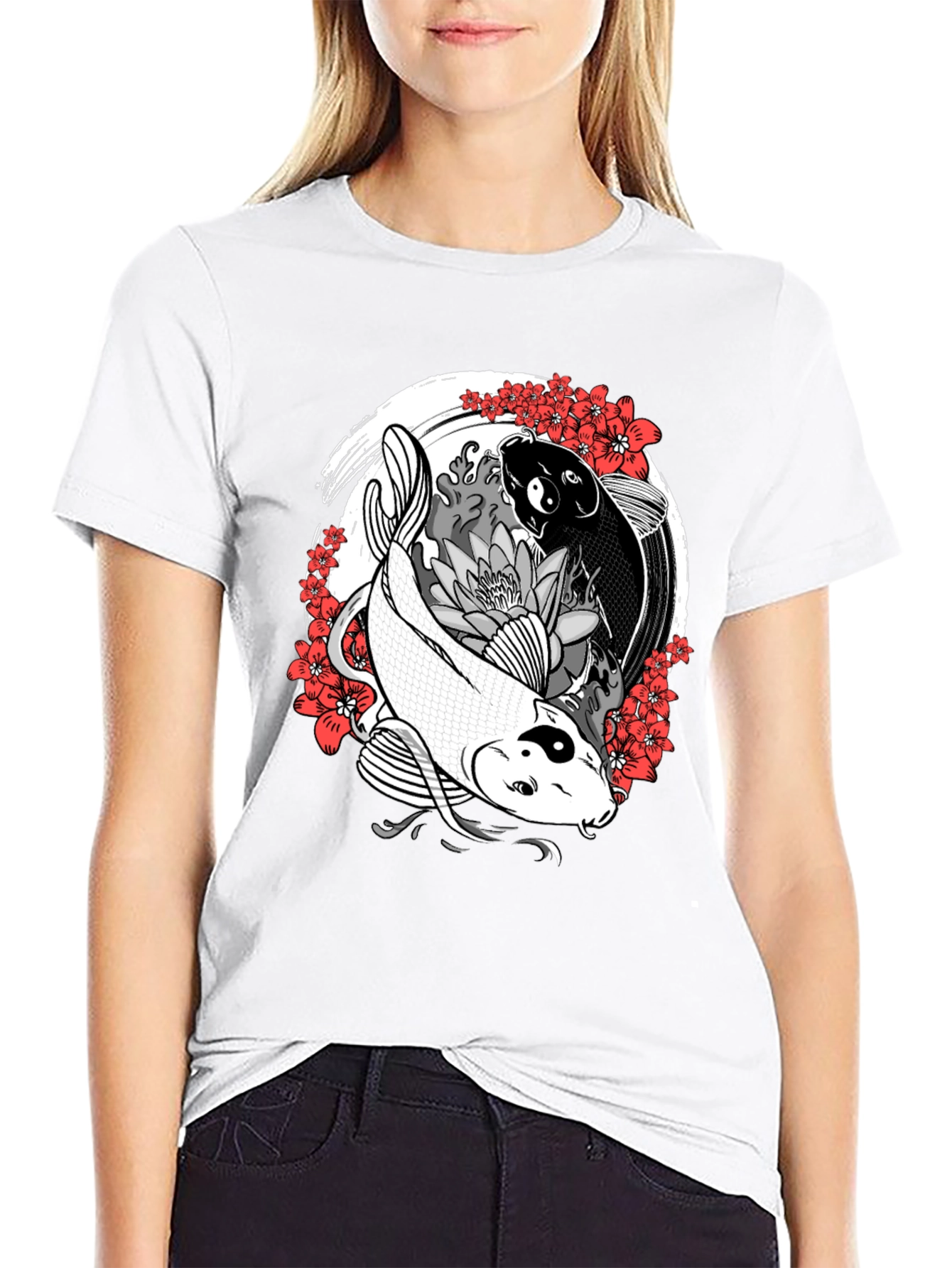 Black Yin Yang Koi Fish Graphic Tee - Harmony & Balance view 9
