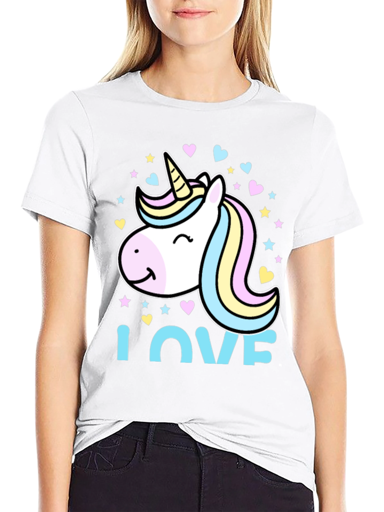 Black Unicorn Love Graphic Tee - Black Cotton Blend T-Shirt view 9
