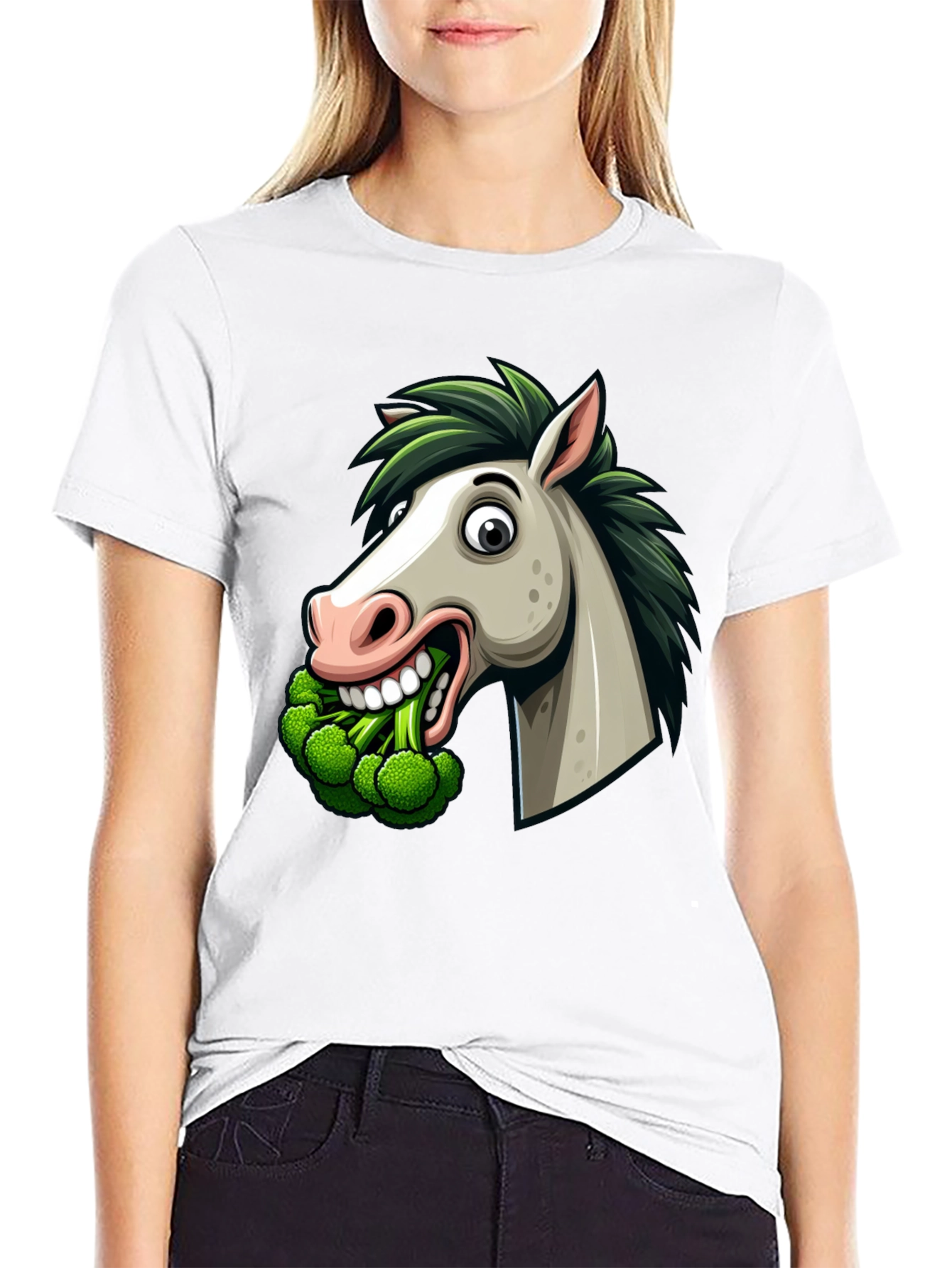 Black Funny Horse Broccoli Graphic Tee view 9