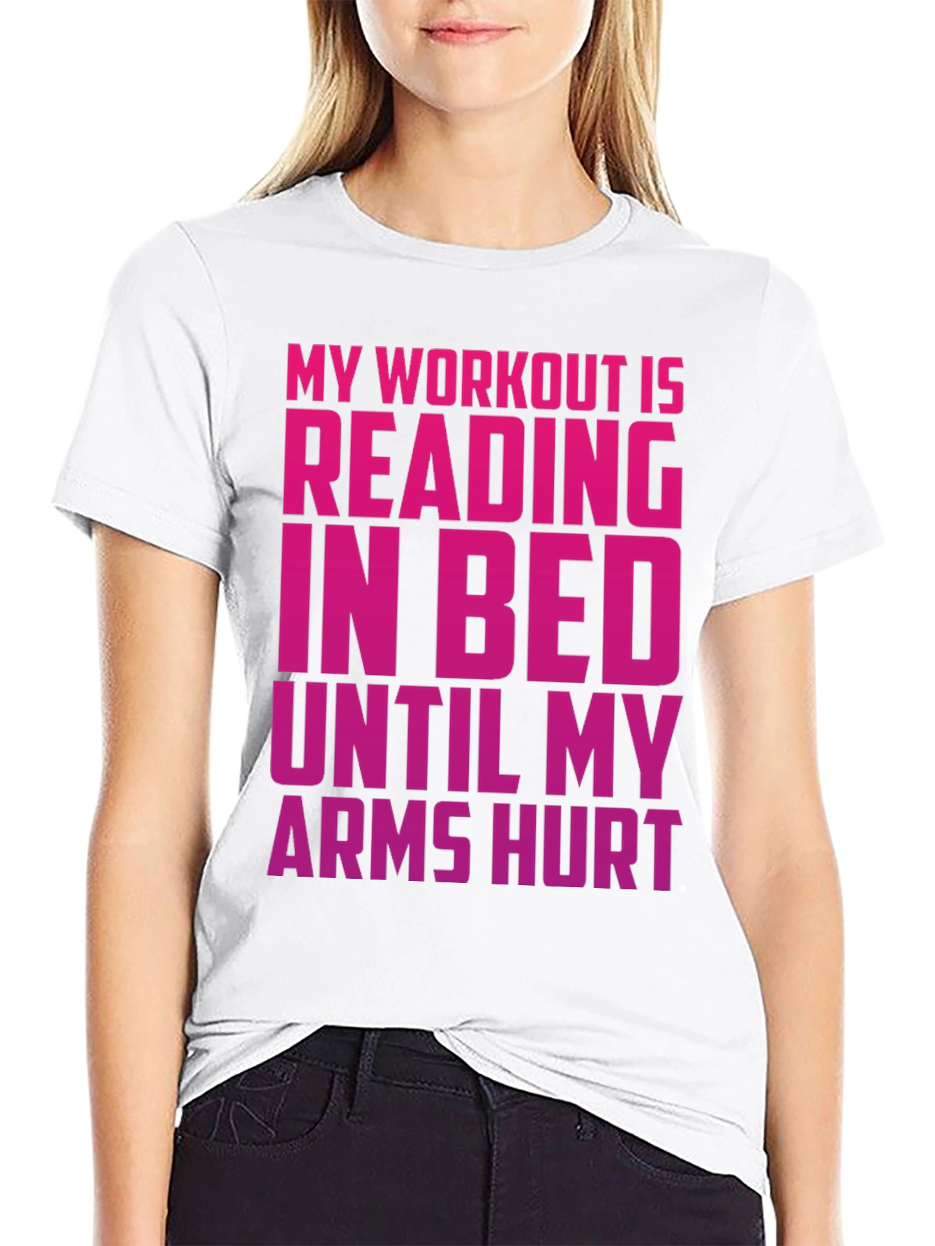 Black Funny Workout T-Shirt - Reading in Bed Tee view 9
