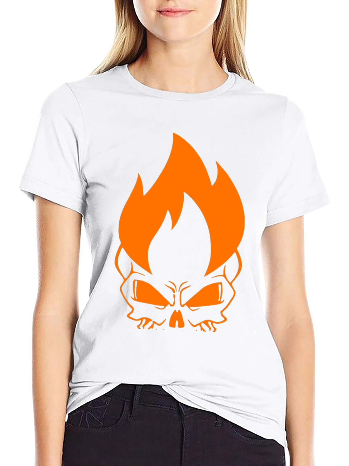 Black Flaming Skull Graphic Tee - Black Cotton T-Shirt view 9