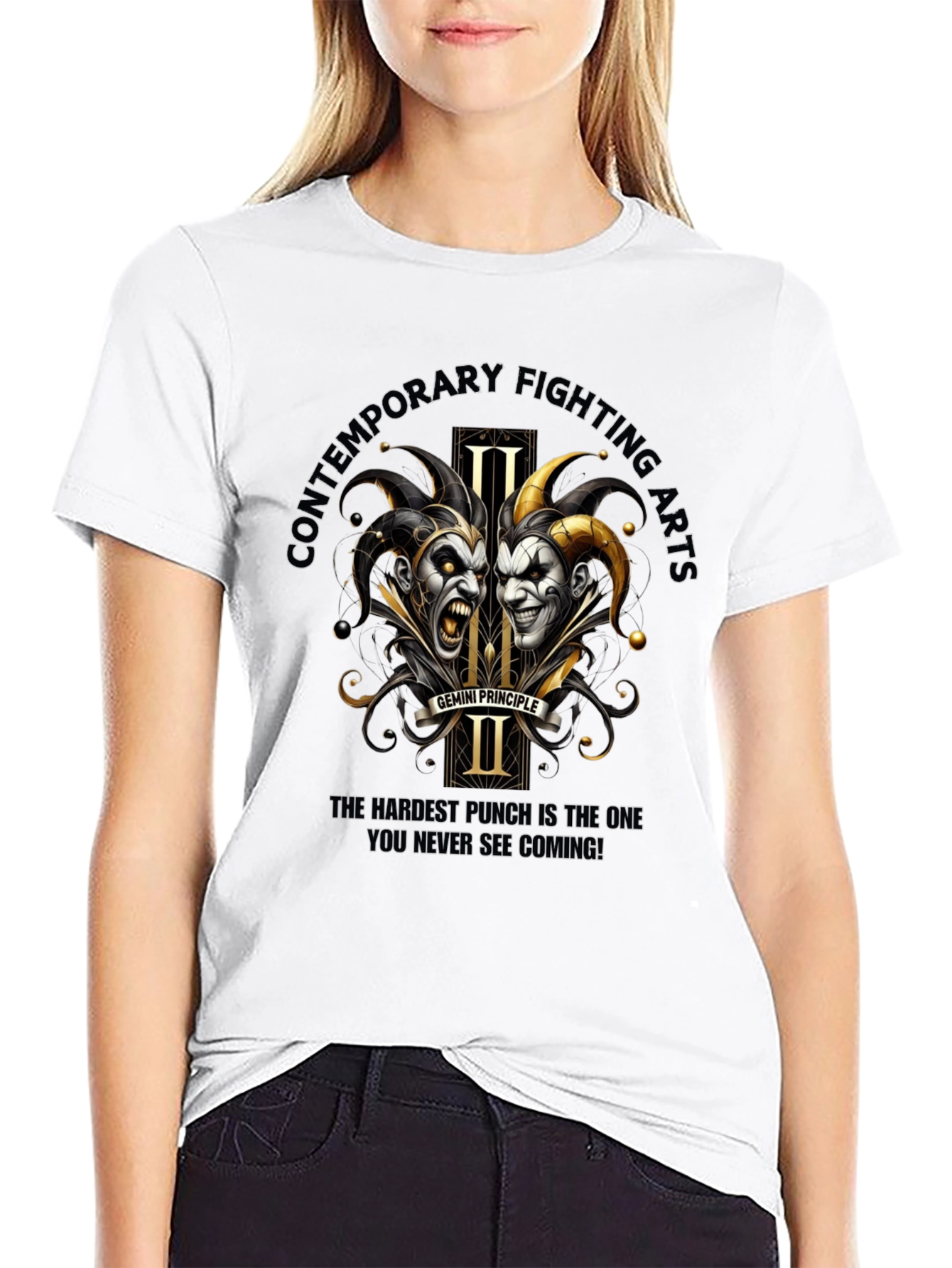 Black Contemporary Fighting Arts Gemini Principle T-Shirt view 9
