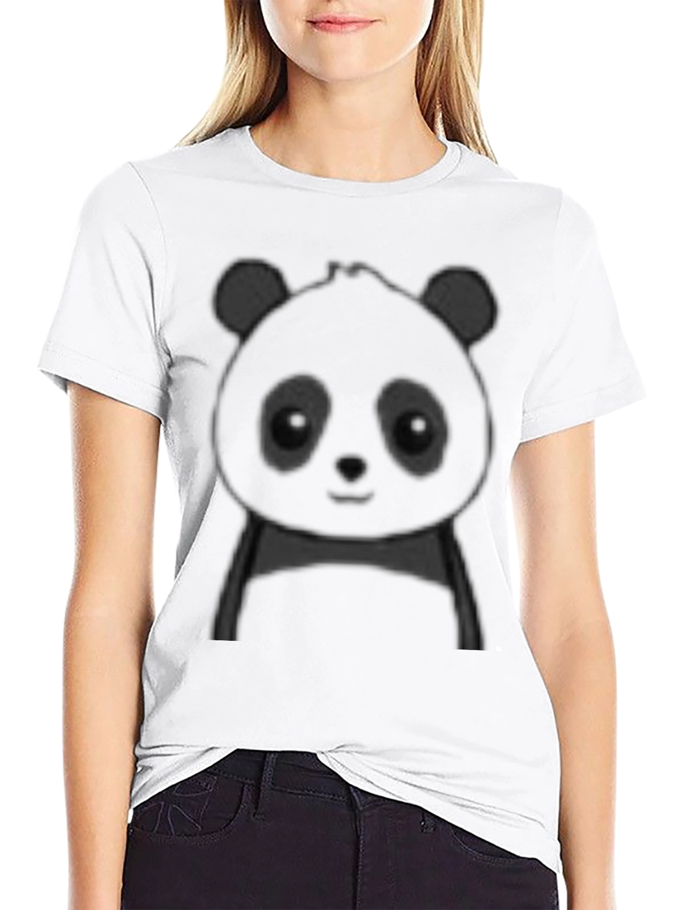 Black Cute Panda Graphic Tee - Black Cotton Casual Shirt view 9