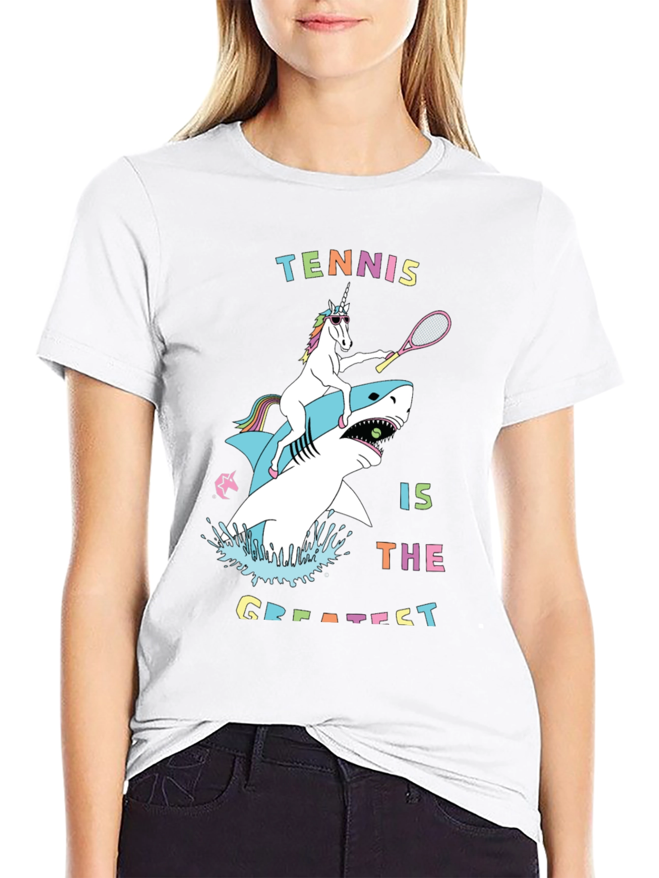 Black Tennis Unicorn Shark T-Shirt - The Greatest Tee! view 9