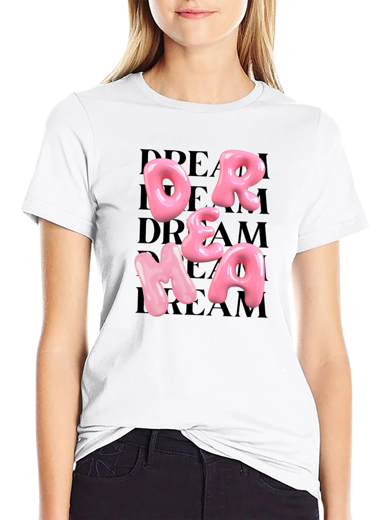 Black Dream Pink Letter Graphic Black T-Shirt view 9
