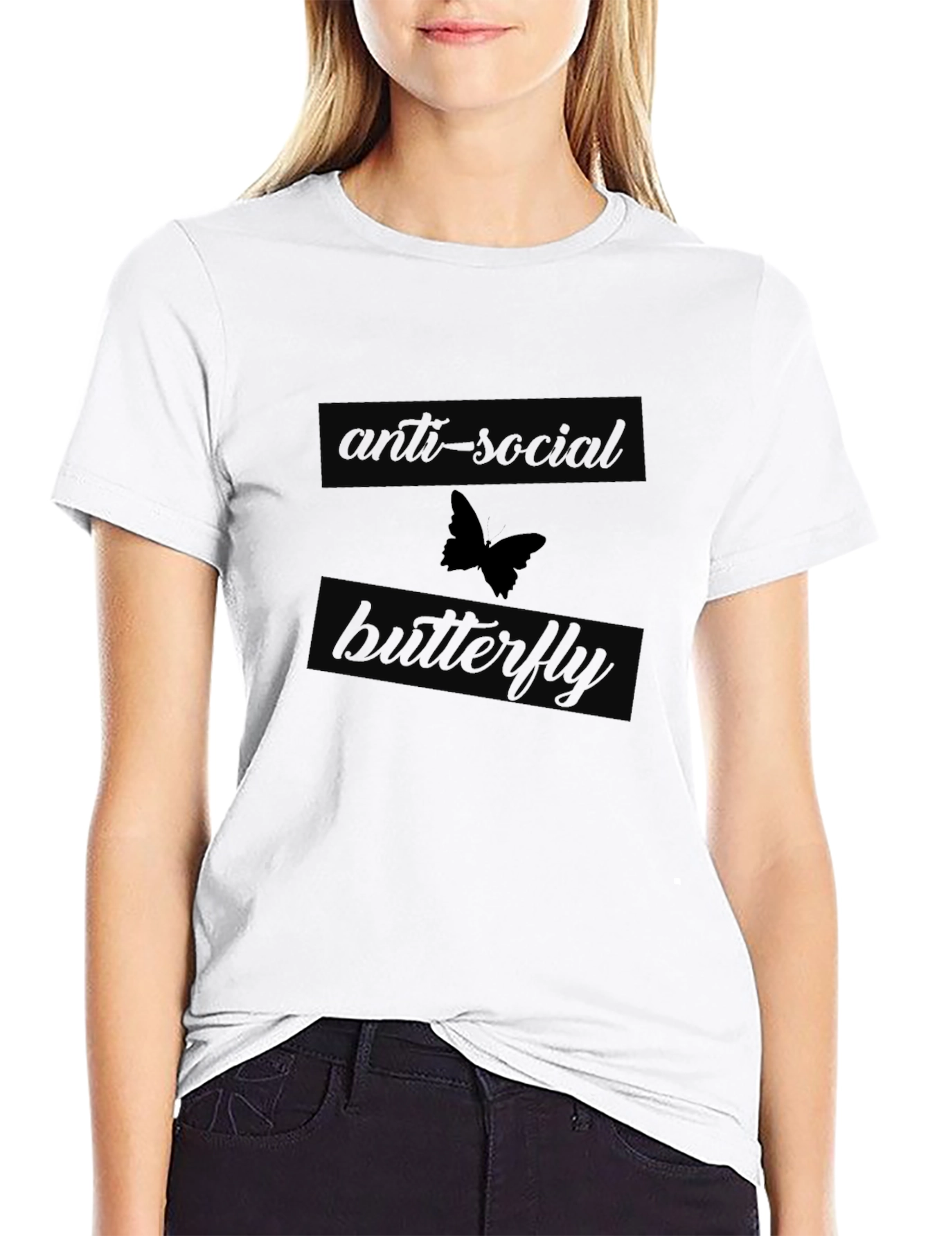 Black Anti-Social Butterfly Graphic Tee - Black view 9