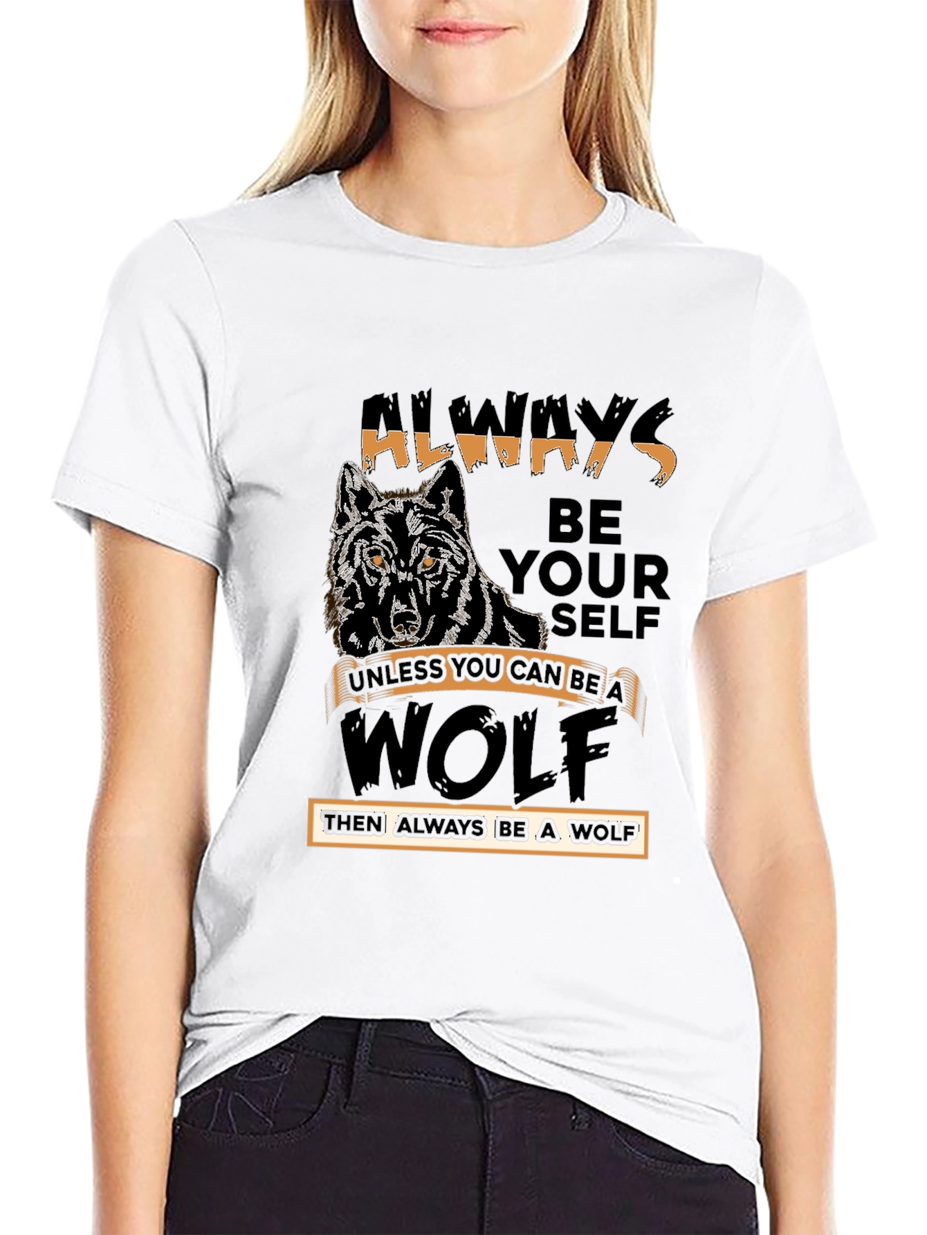 Black Always Be Yourself Wolf Graphic Tee view 9