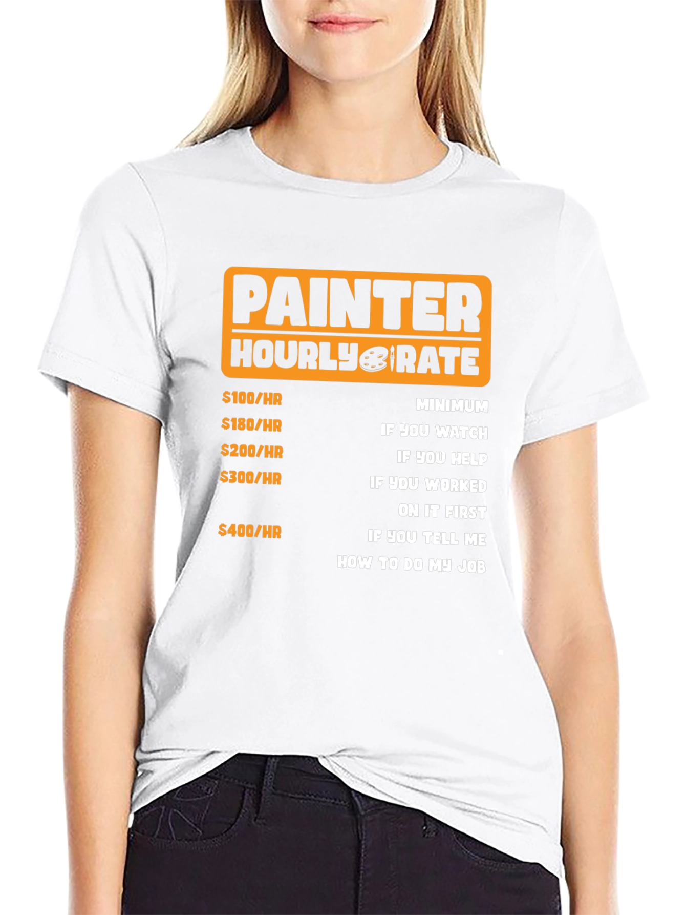 Black Painter Hourly Rate Funny Graphic Tee view 9