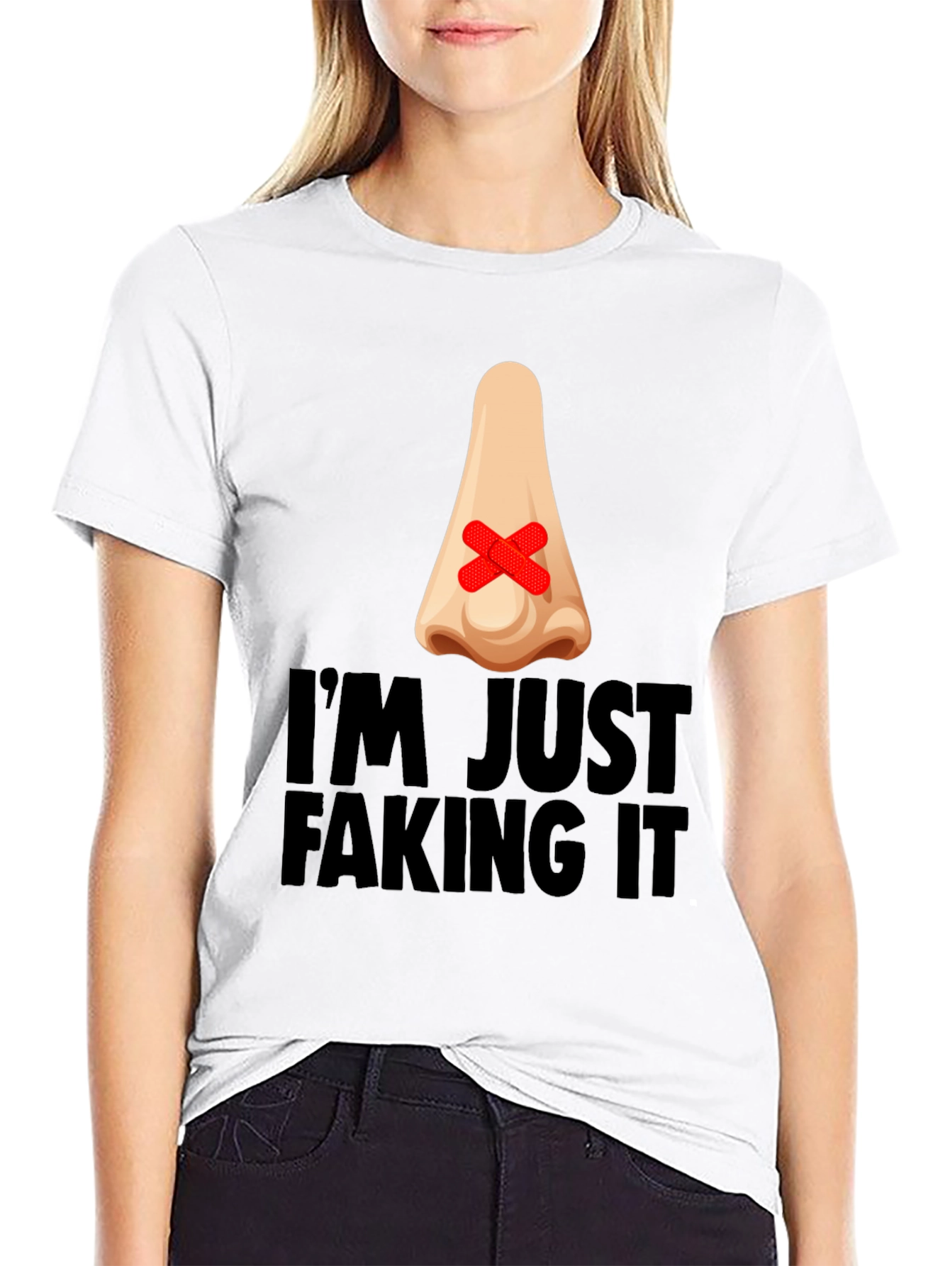 Black I'm Just Faking It Graphic T-Shirt view 9