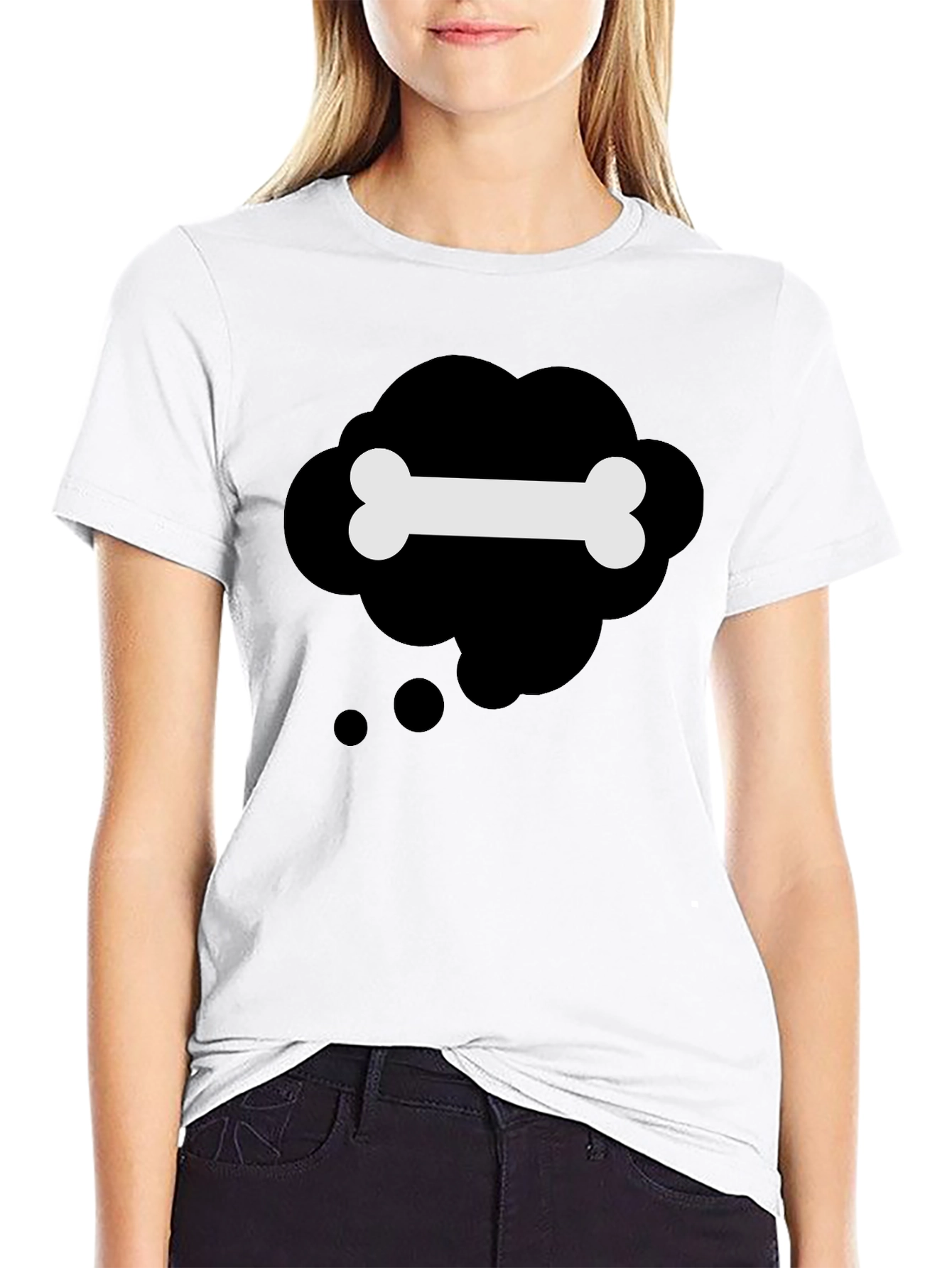 Black Black T-Shirt with Bone Thought Bubble Design view 9