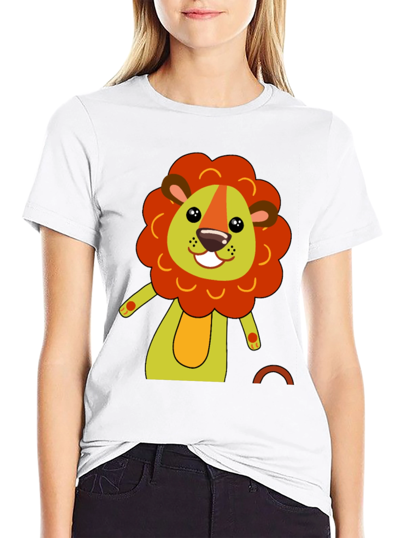 Black Cute Cartoon Lion Black T-Shirt view 9