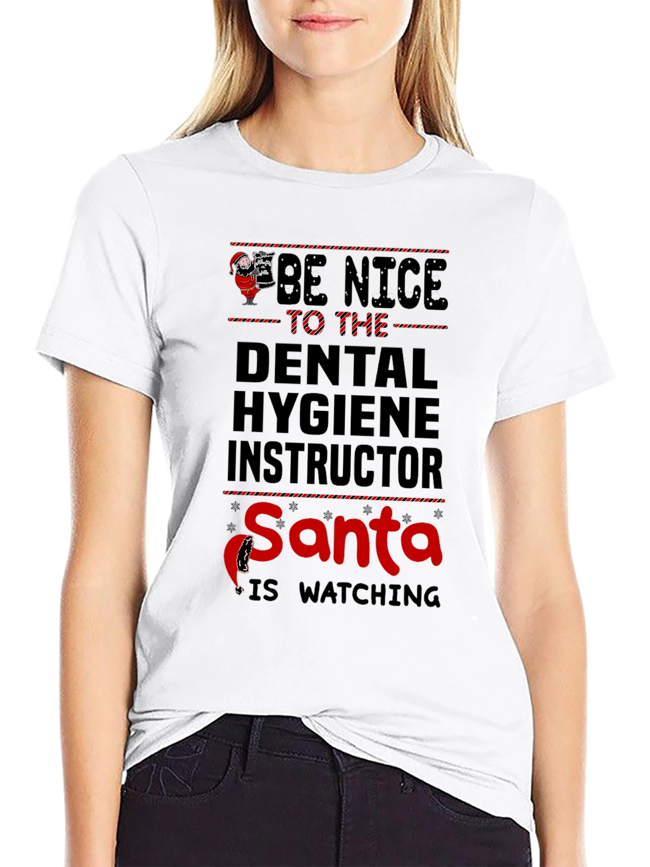 Black Dental Hygiene Instructor Santa is Watching T-Shirt view 9
