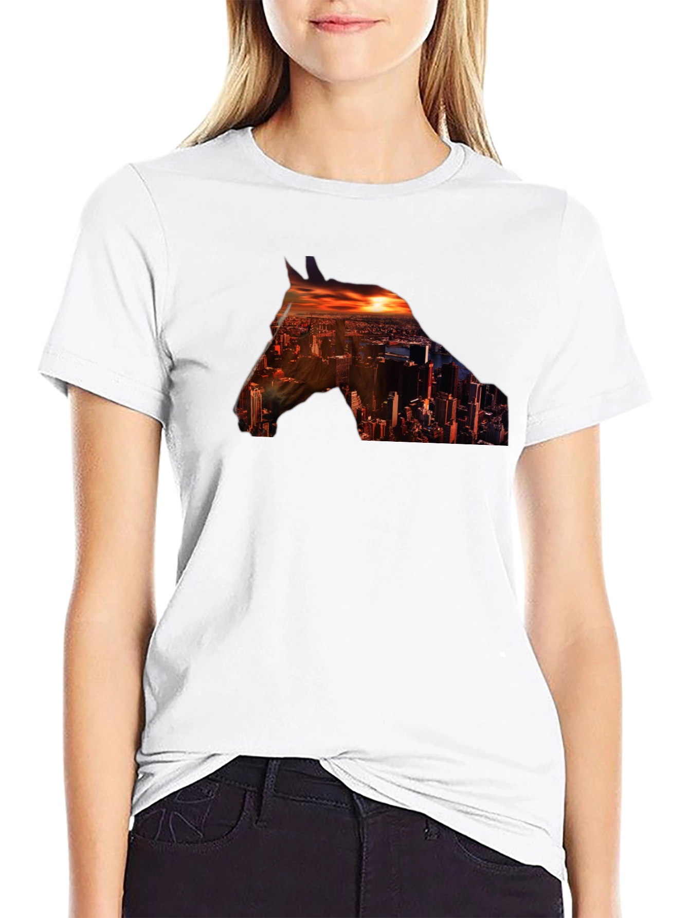 Black Cityscape Horse Graphic Tee - Stylish Urban Design view 9