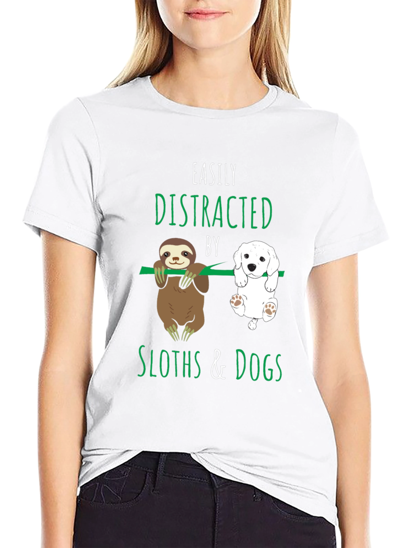 Black Easily Distracted By Sloths & Dogs T-Shirt view 9