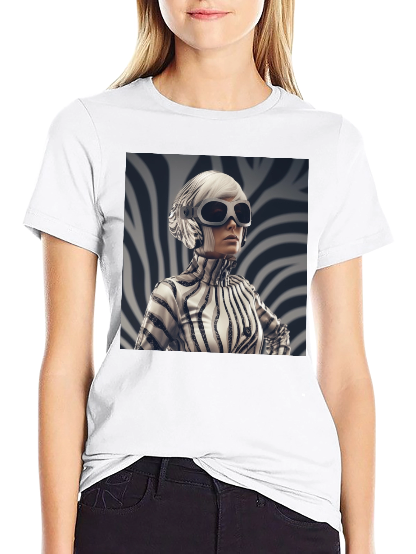 Black Stylish Black Tee with Zebra Print Design view 9