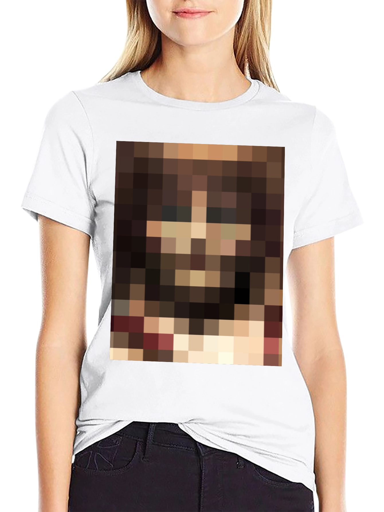 Pixelated Portrait Graphic Black T-Shirt - 9