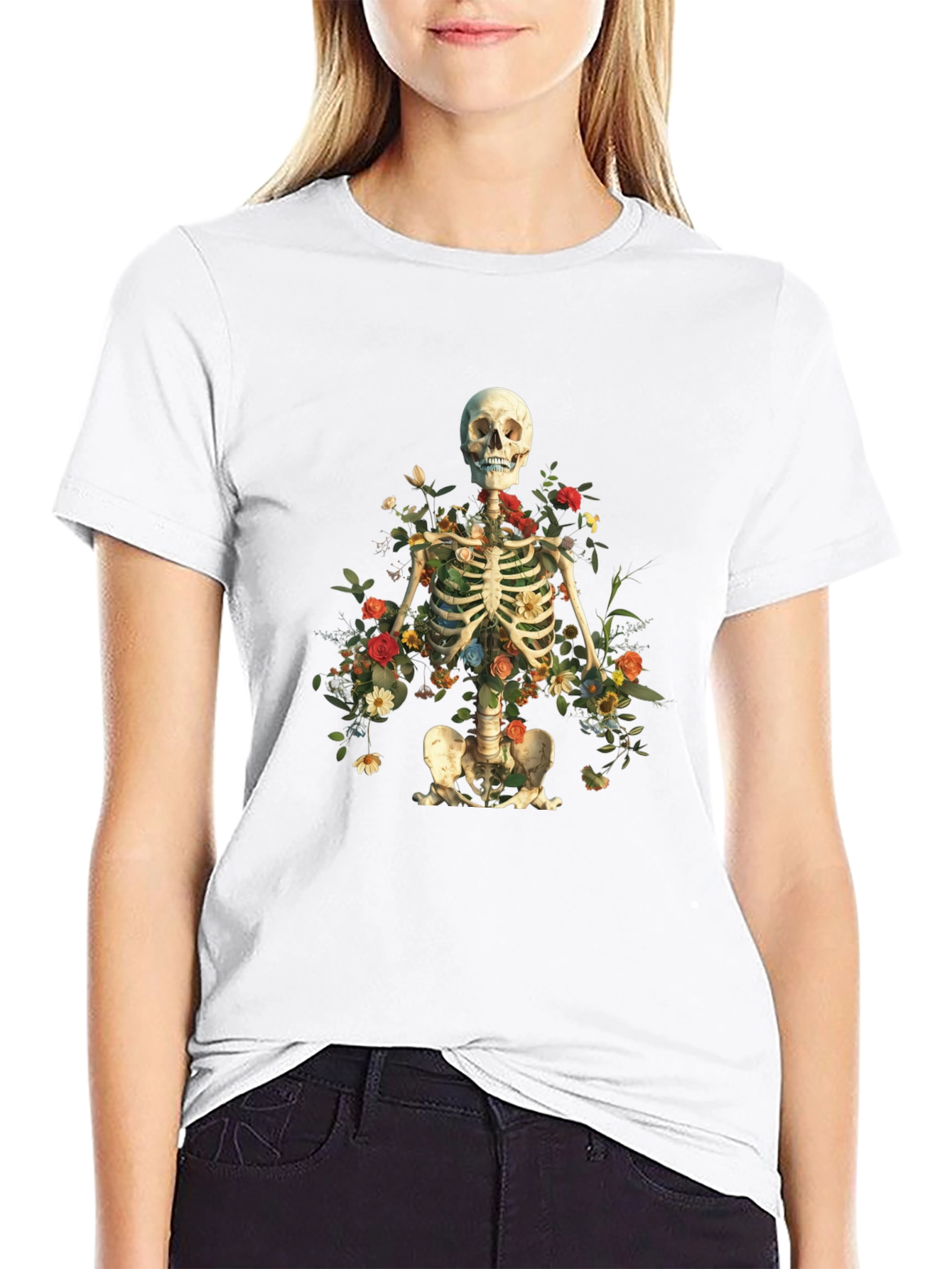 Black Floral Skeleton Graphic Tee view 9