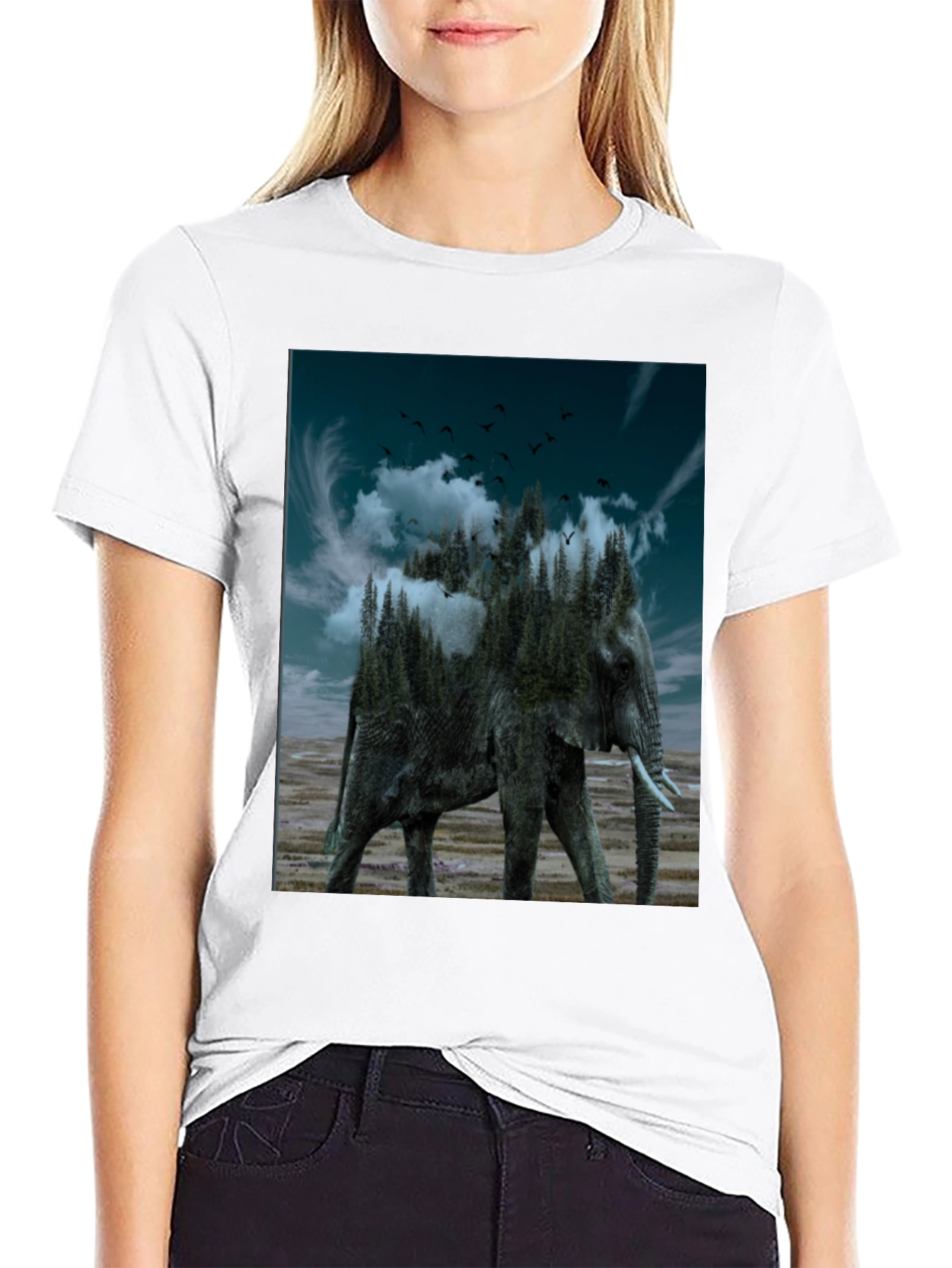 Black Surreal Elephant Forest Graphic Tee - Black view 9
