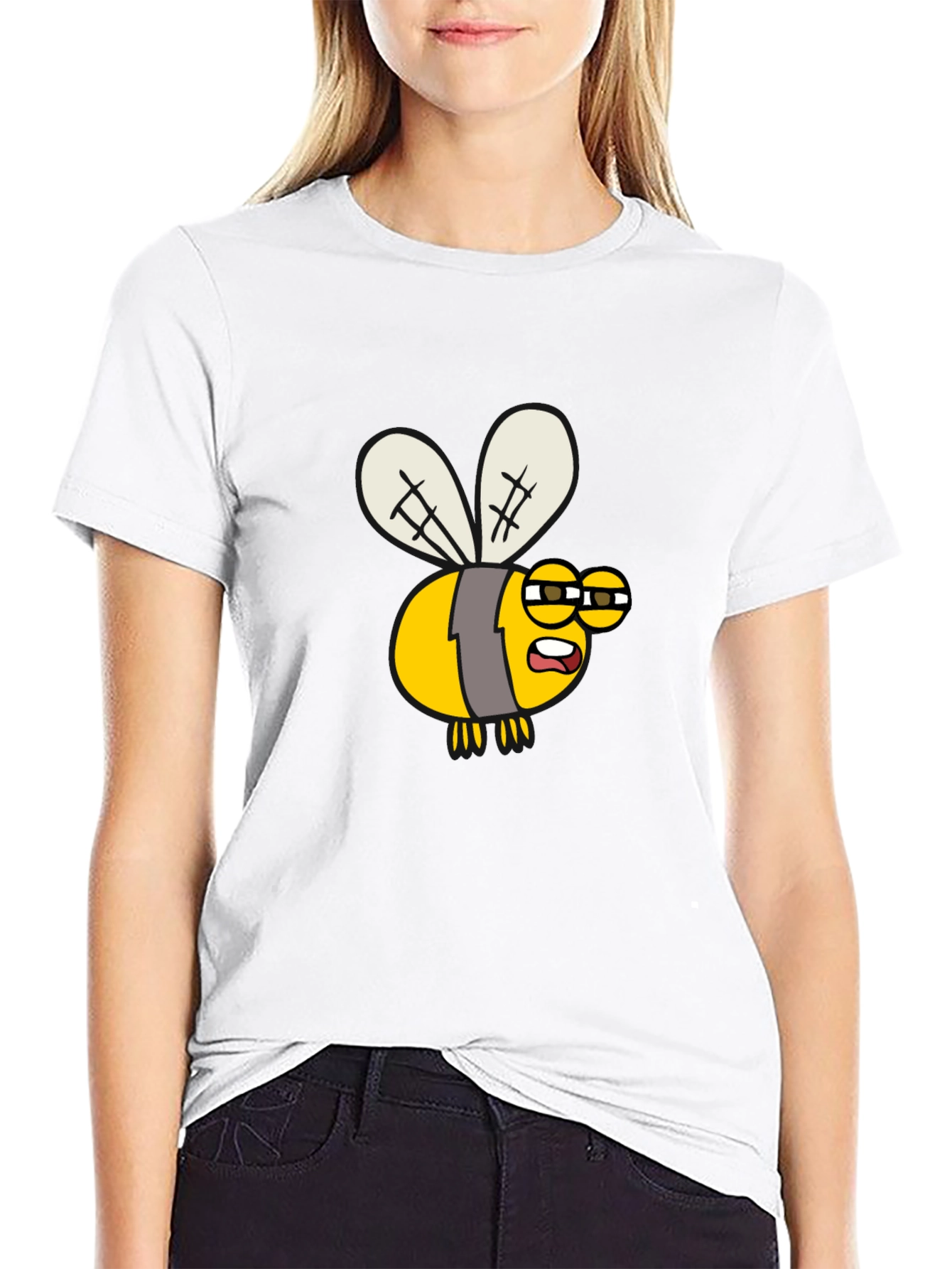 Black Funny Bee Cartoon Graphic T-Shirt - Soft Cotton Blend view 9