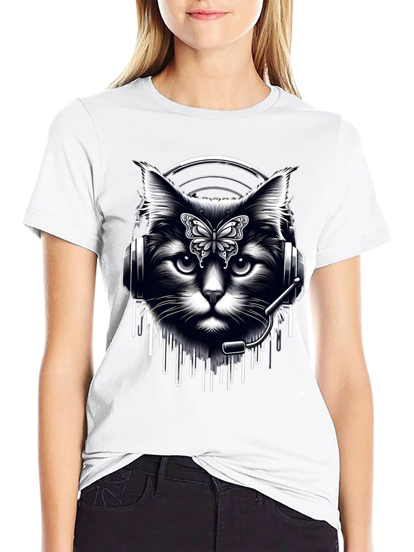 Black Cat DJ Graphic T-Shirt - Black view 9