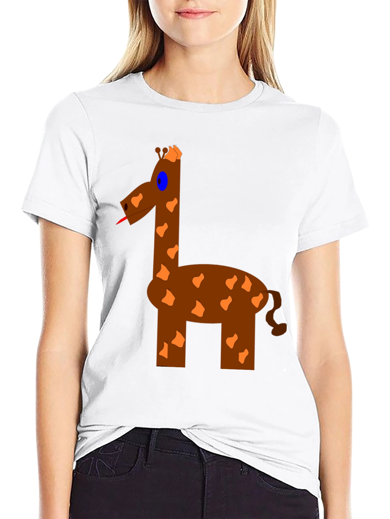 Black Funny Giraffe Graphic T-Shirt - Black Cotton Tee view 9