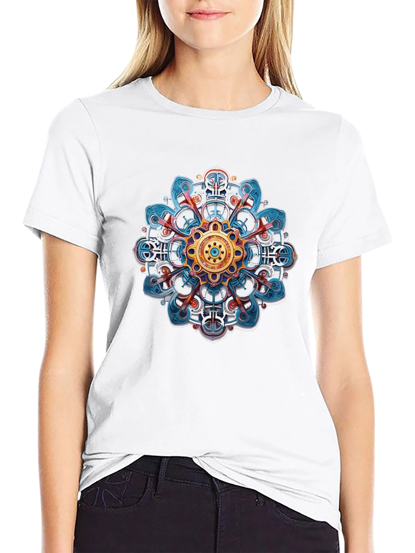 Black Mandala Design Black T-Shirt view 9