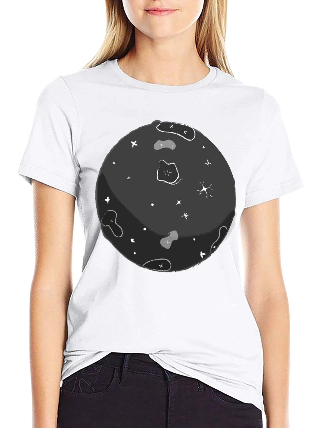 Black Cartoon Space T-Shirt - Unique Graphic Tee view 9