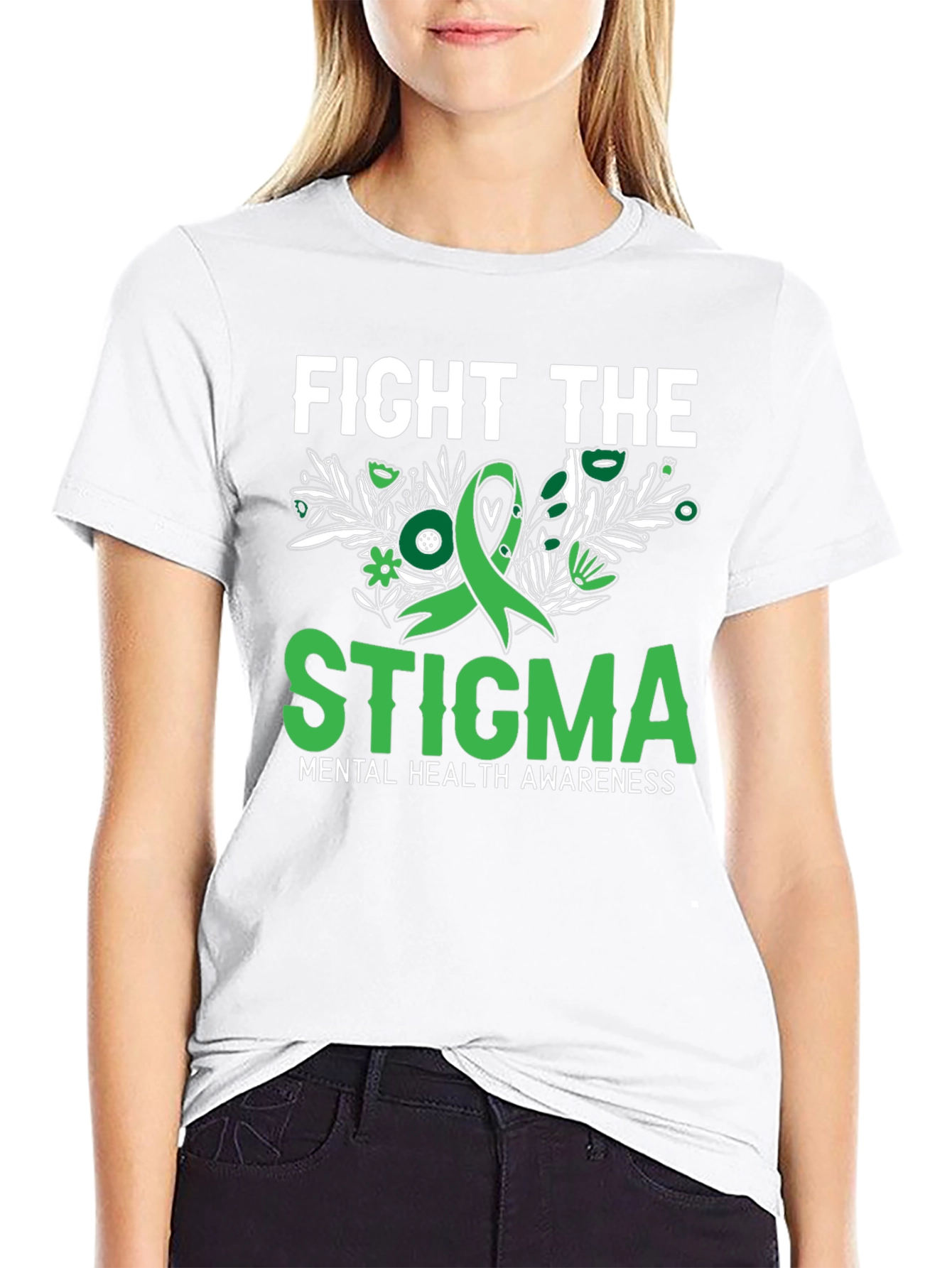 Black Fight the Stigma Mental Health Awareness T-Shirt view 9