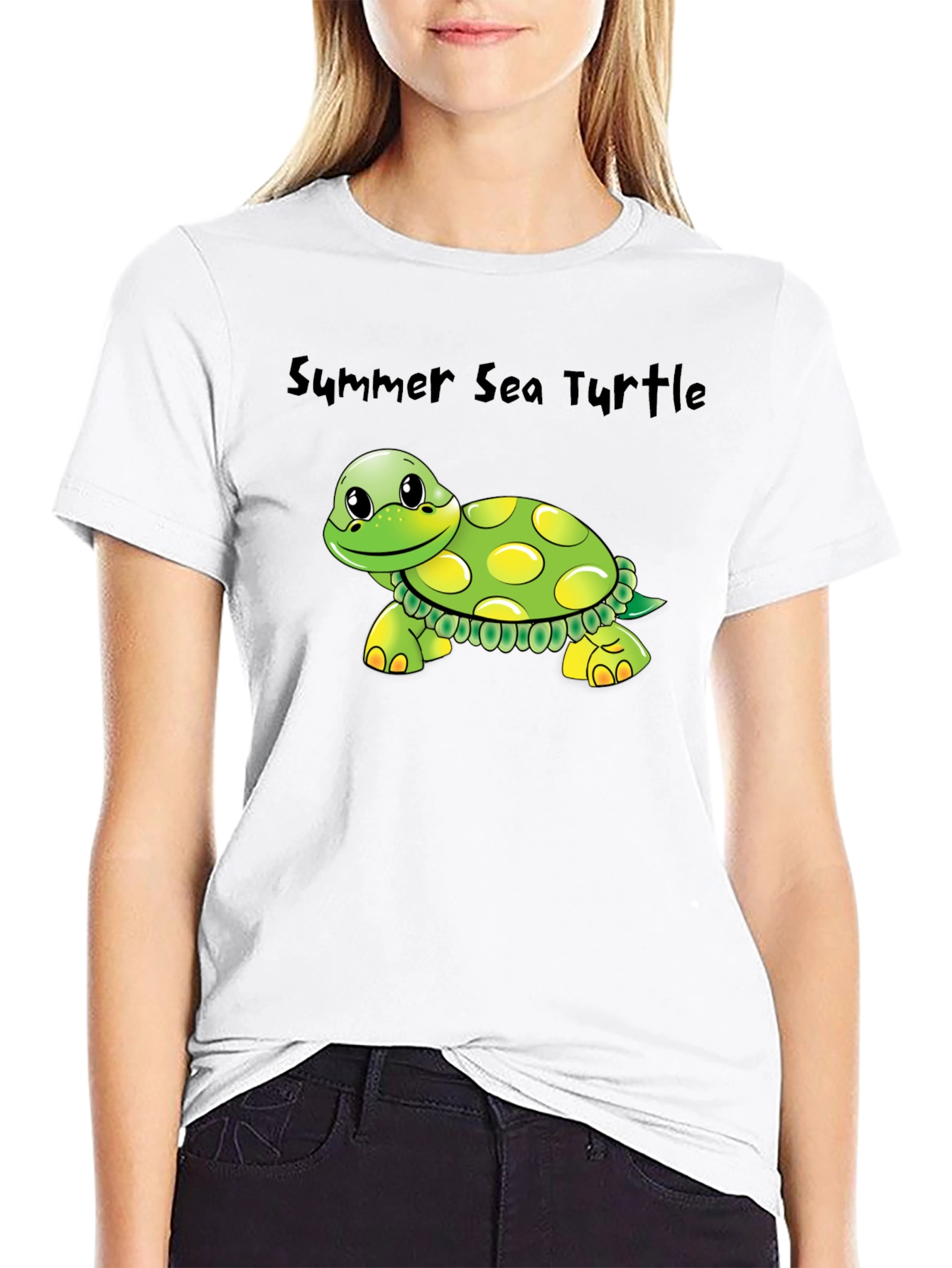 Black Summer Sea Turtle Graphic Tee - Soft Cotton Blend view 9