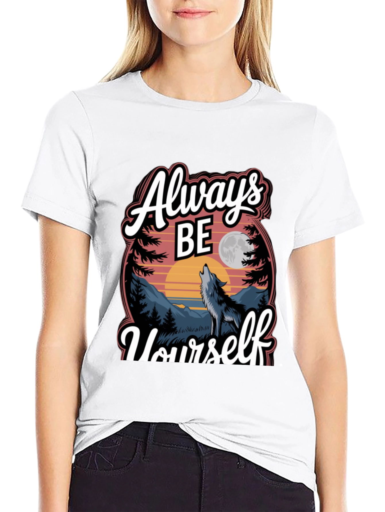 Black Always Be Yourself Wolf Graphic Tee view 9