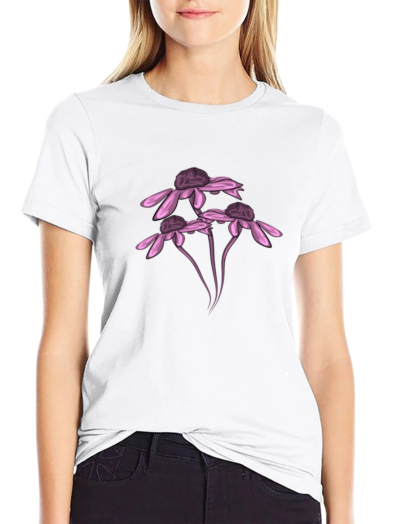 Black Black T-Shirt with Pink Flower Design view 9