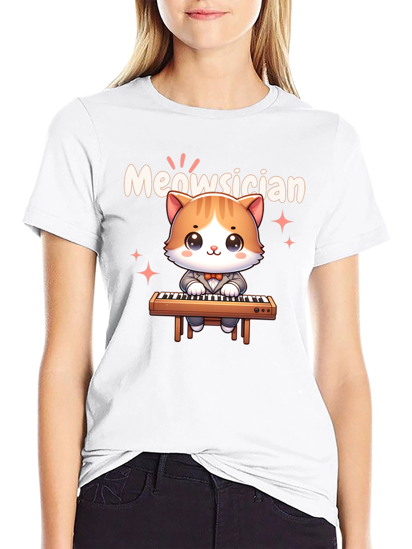 Black Meowsician Cat T-Shirt - Cute Musician Tee view 9