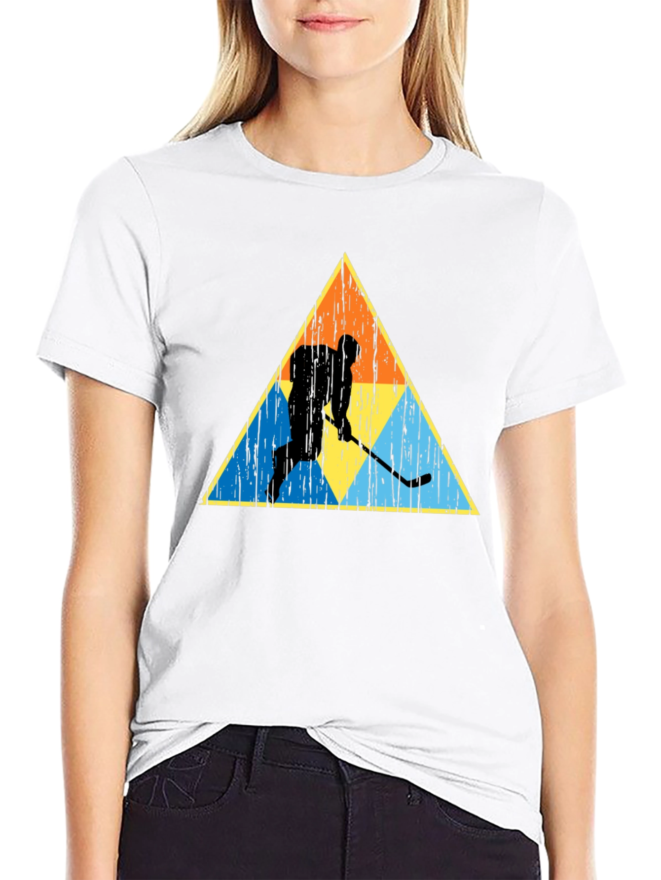 Black Retro Hockey Player Graphic Tee view 9