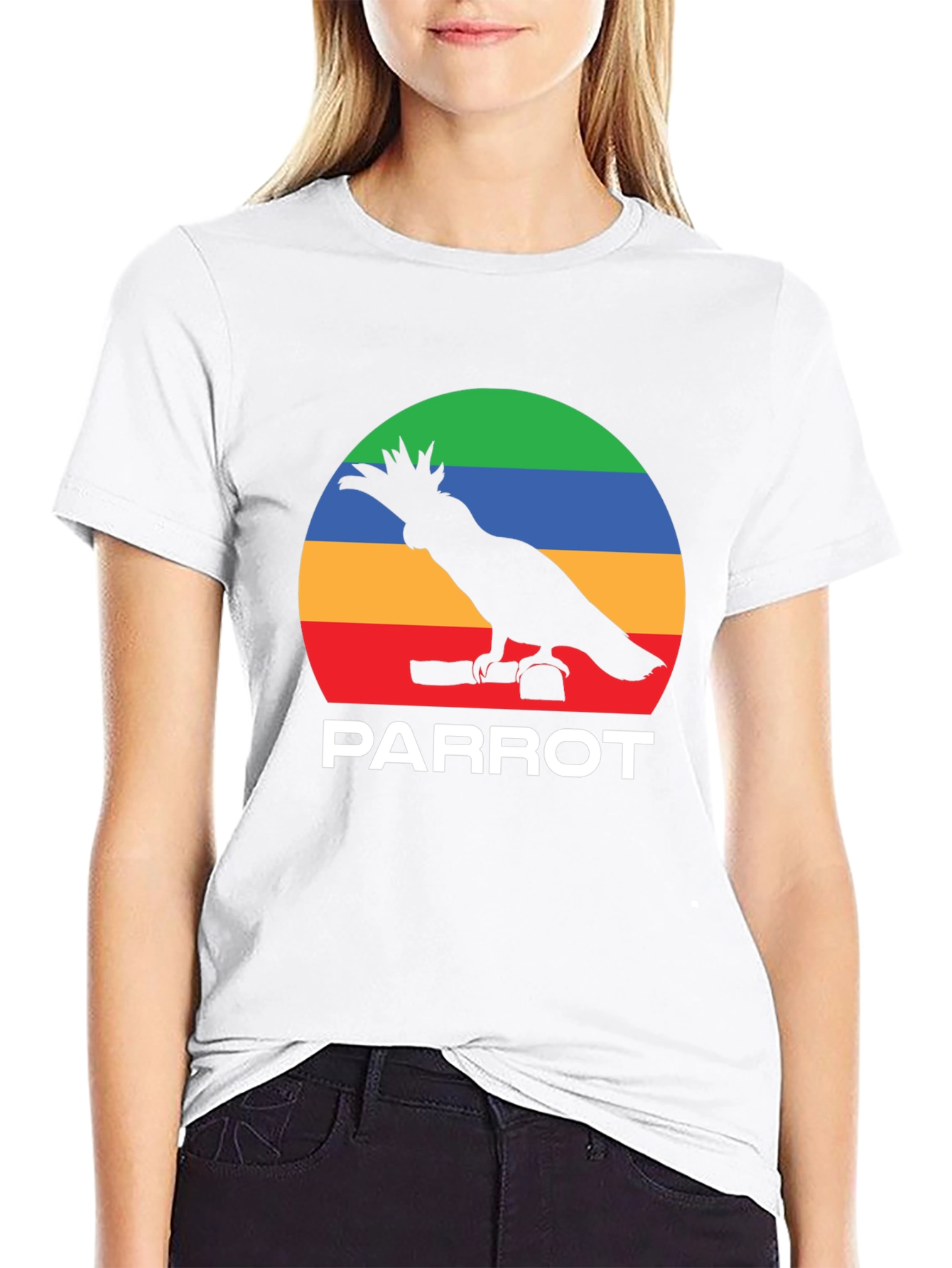 Black Parrot Silhouette T-Shirt - Rainbow Stripes view 9