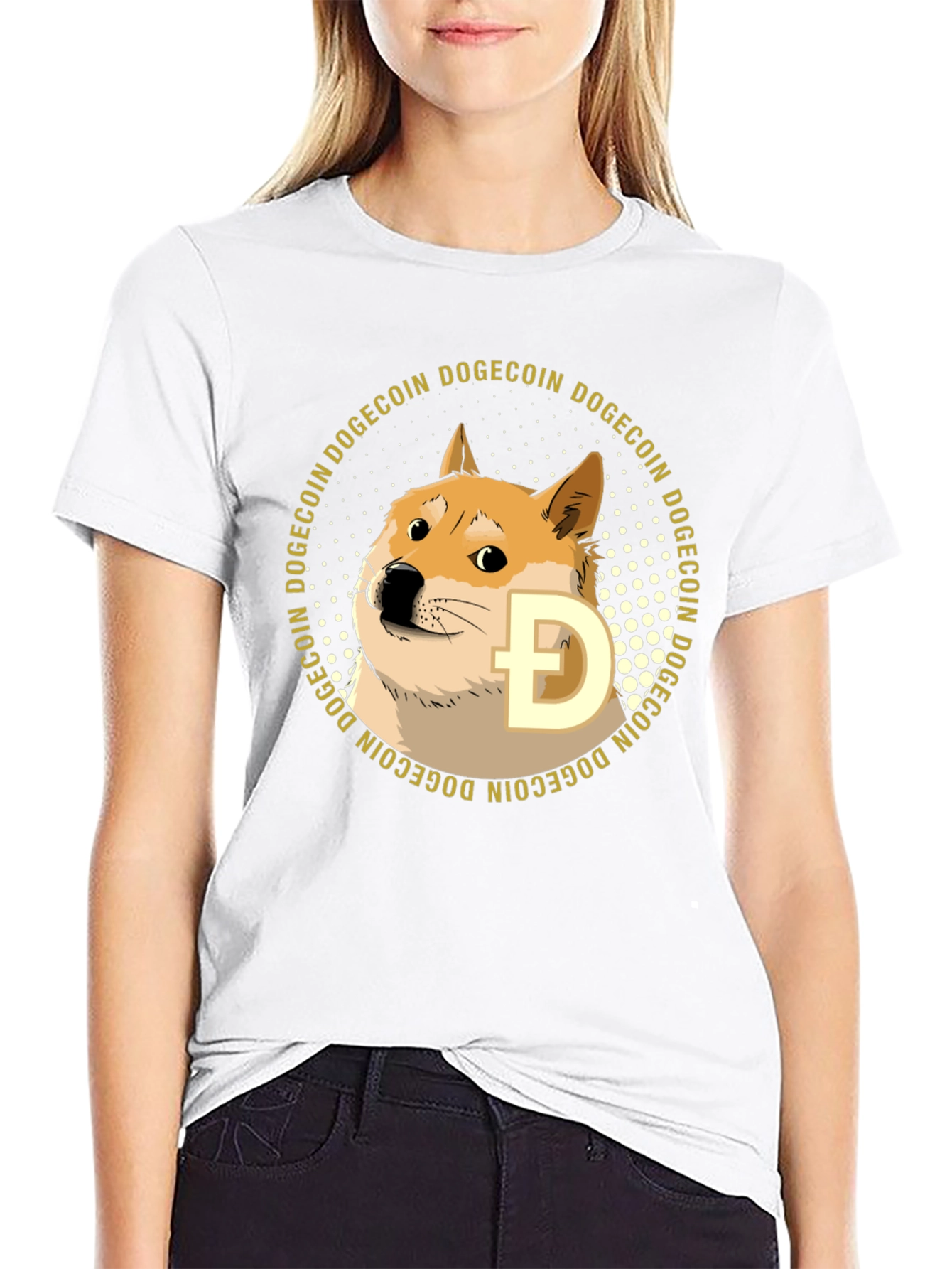 Black Dogecoin Crypto T-Shirt - Black Crew Neck Tee view 9