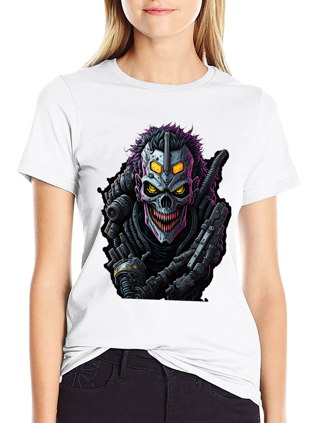 Black Cyberpunk Skull Graphic Tee - Black view 9