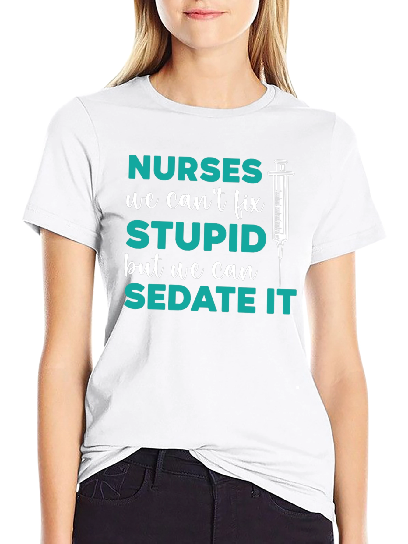 Black Funny Nurse T-Shirt - Sedate Stupid view 9