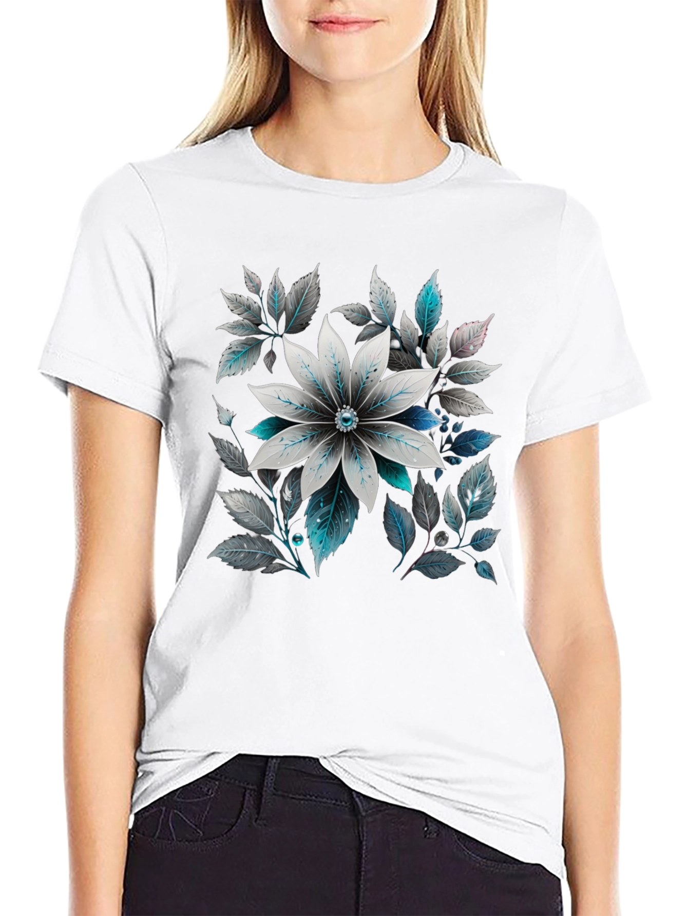 Black Floral Graphic Tee - Black Cotton Blend view 9