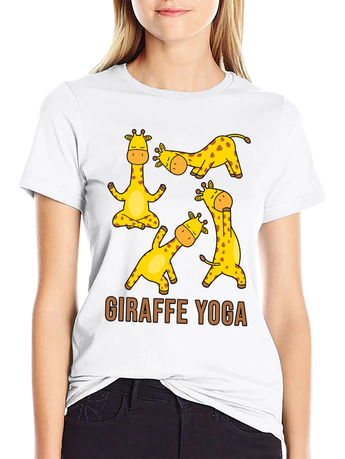 Black Giraffe Yoga Graphic T-Shirt - Unisex Black Tee view 9
