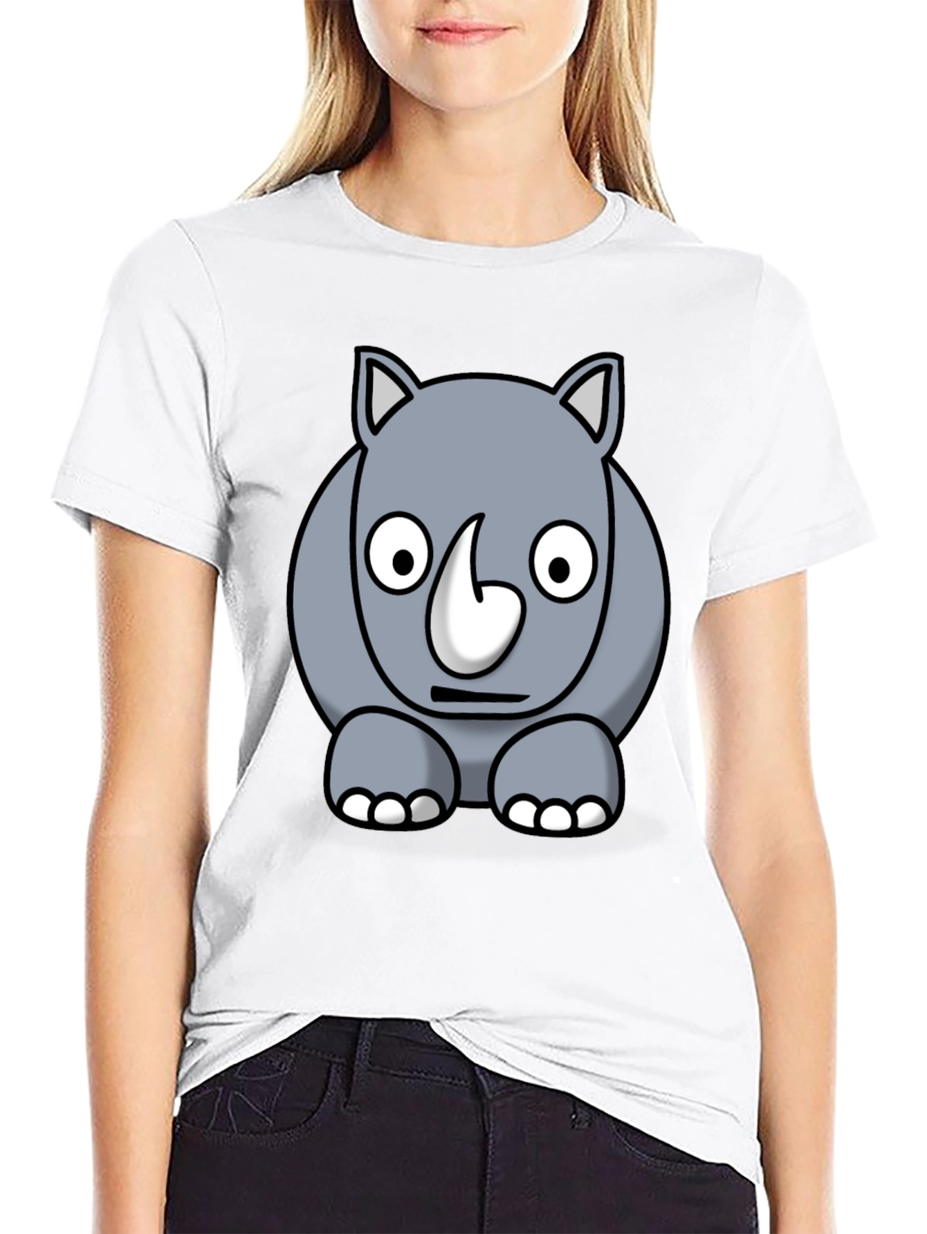 Black Cartoon Rhino Graphic Tee - Black Cotton T-Shirt view 9
