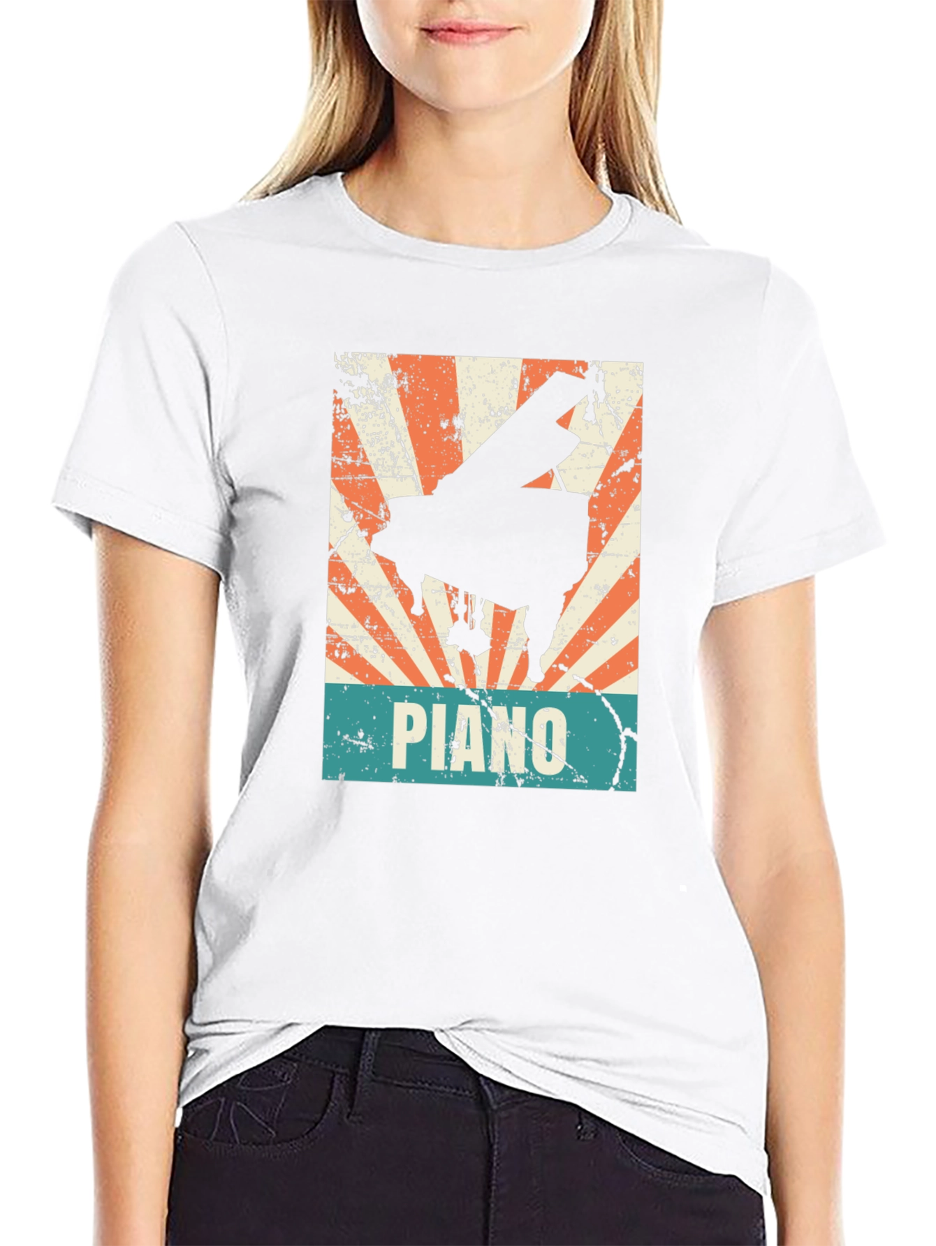 Black Retro Piano Graphic Tee - Vintage Style Musician T-Shirt view 9