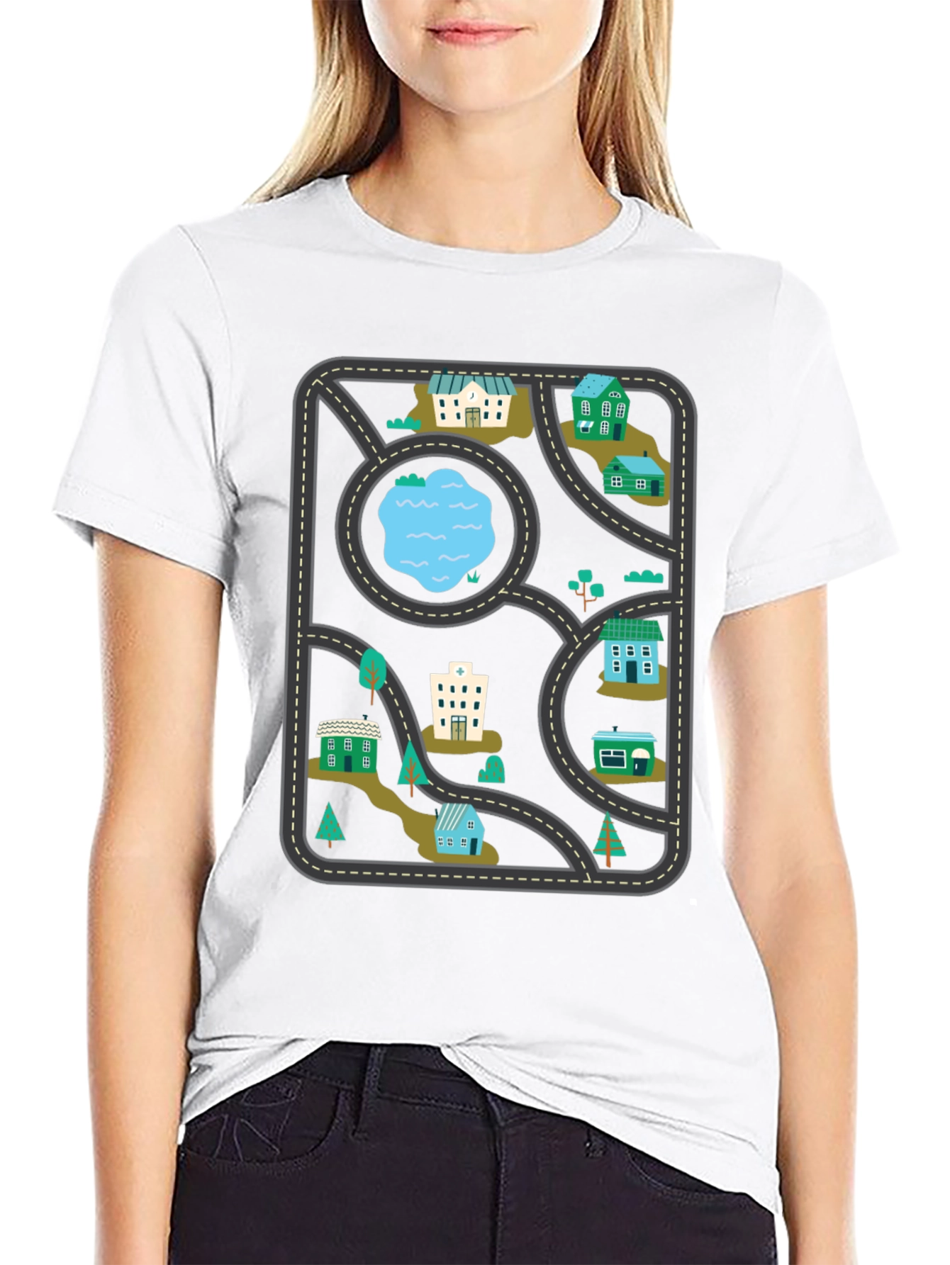 Black City Map Graphic Tee - Black Cotton T-Shirt view 9