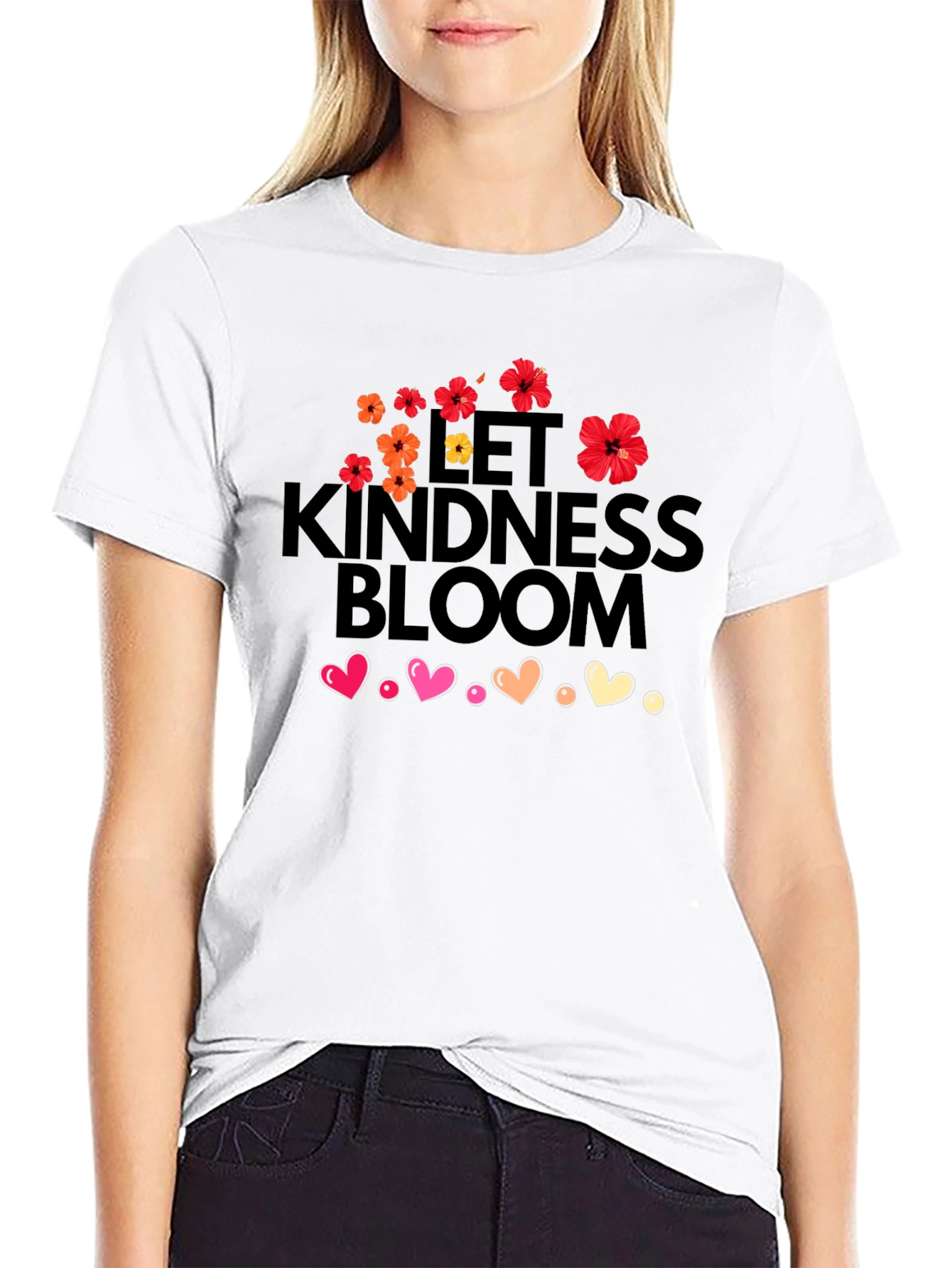 Black Let Kindness Bloom T-Shirt - Floral Heart Design view 9
