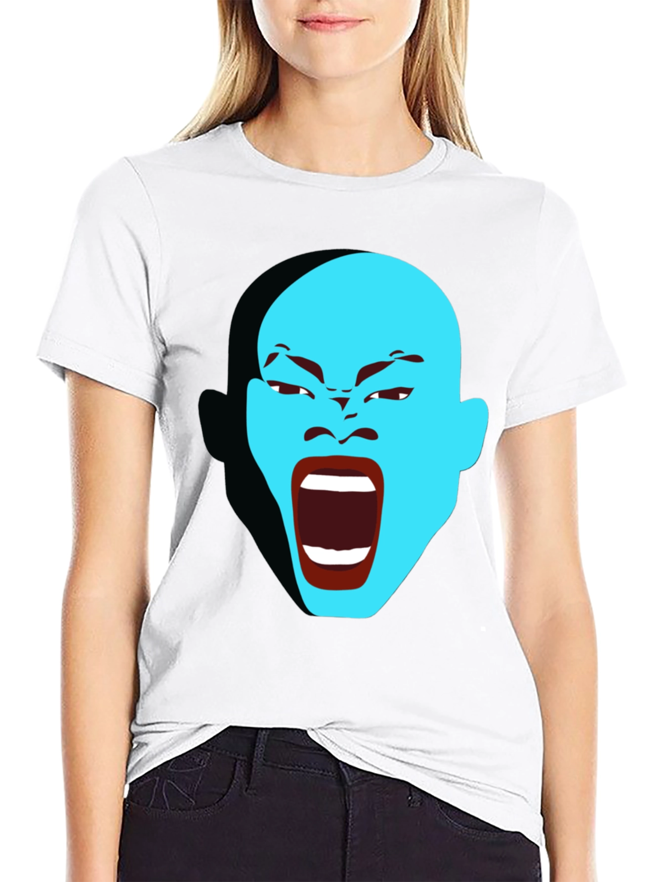 Black Screaming Blue Face Graphic T-Shirt view 9