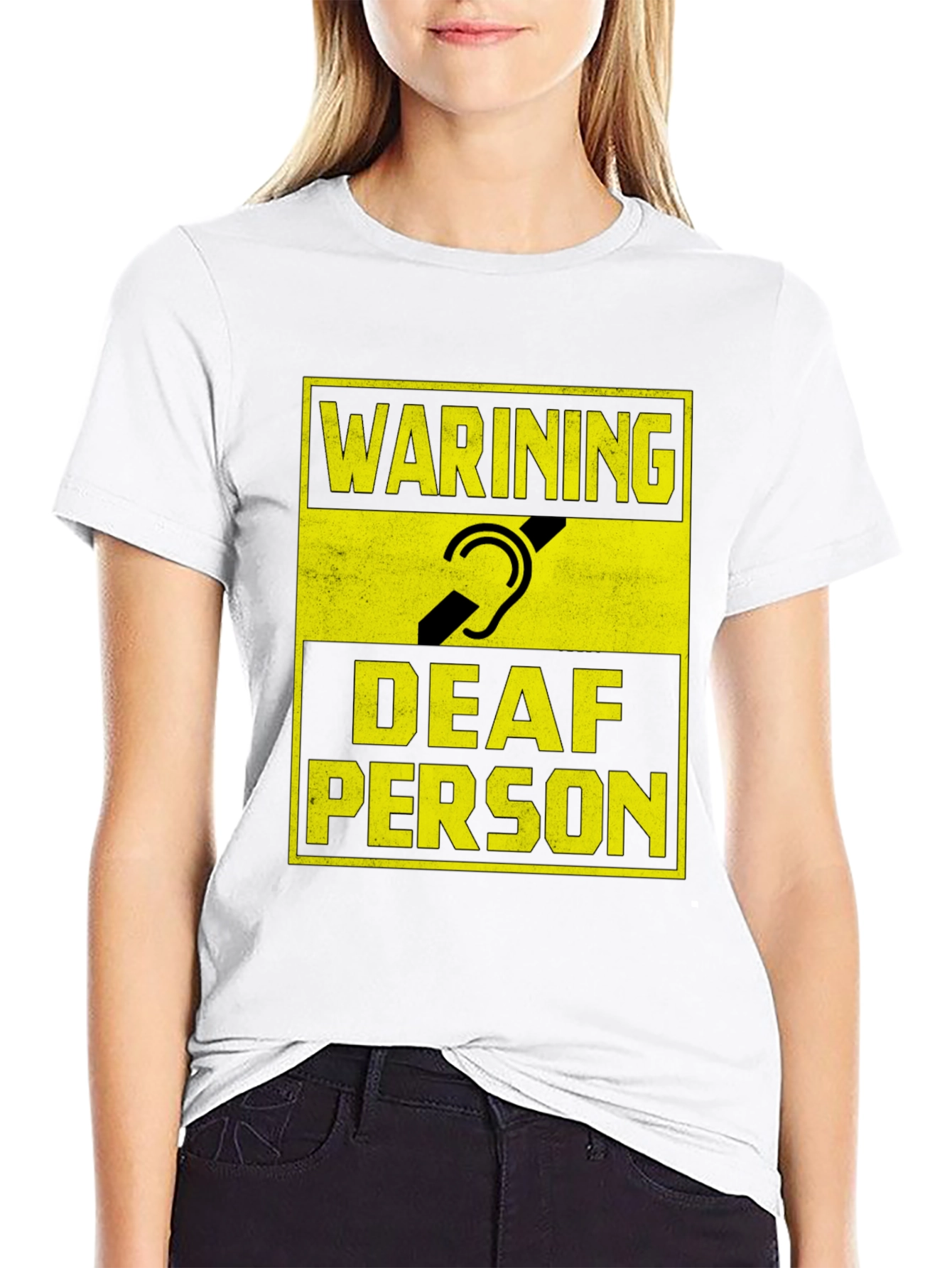 Black Warning Deaf Person Graphic T-Shirt view 9